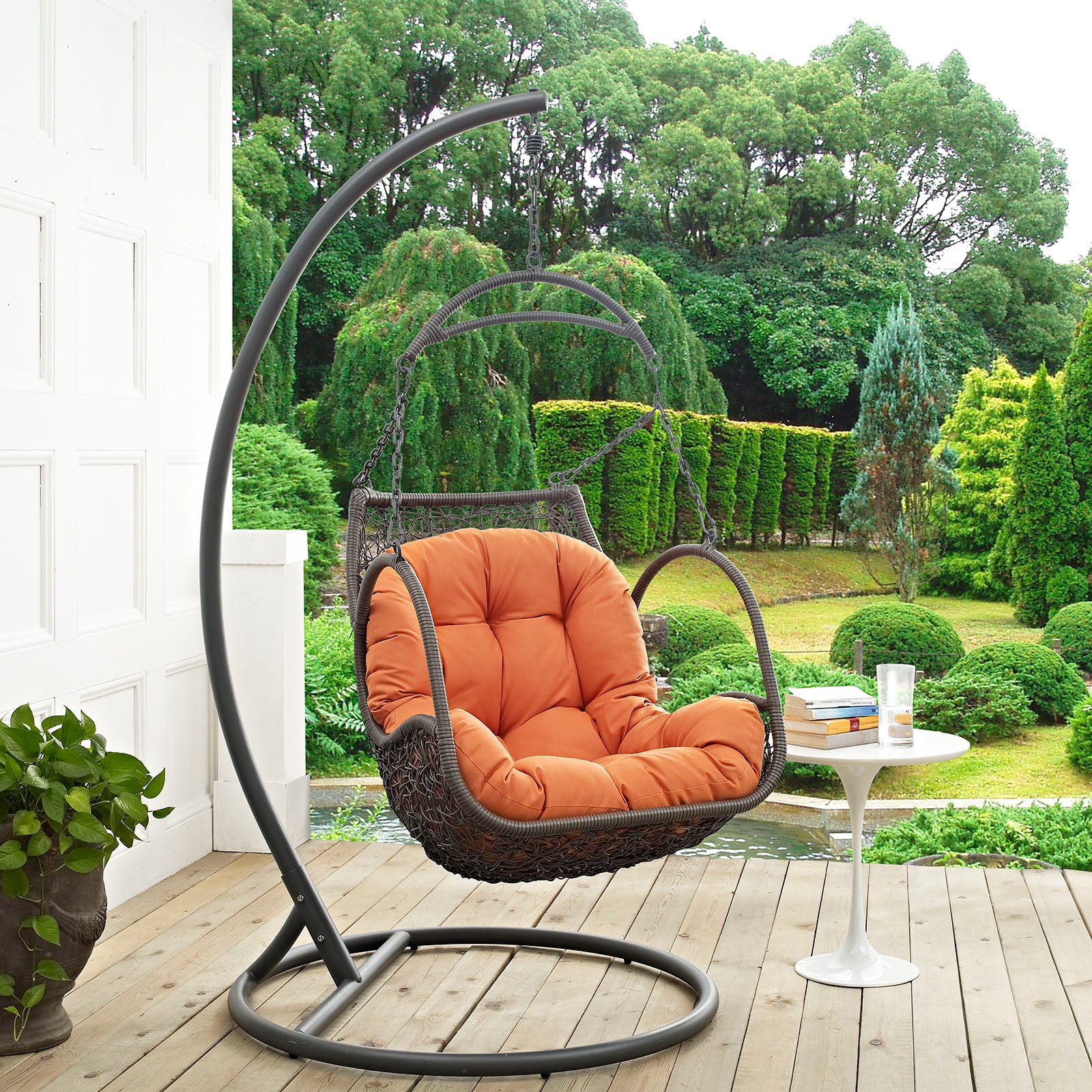 Modway Outdoor Swings - Arbor Outdoor Patio Wood Swing Chair Orange