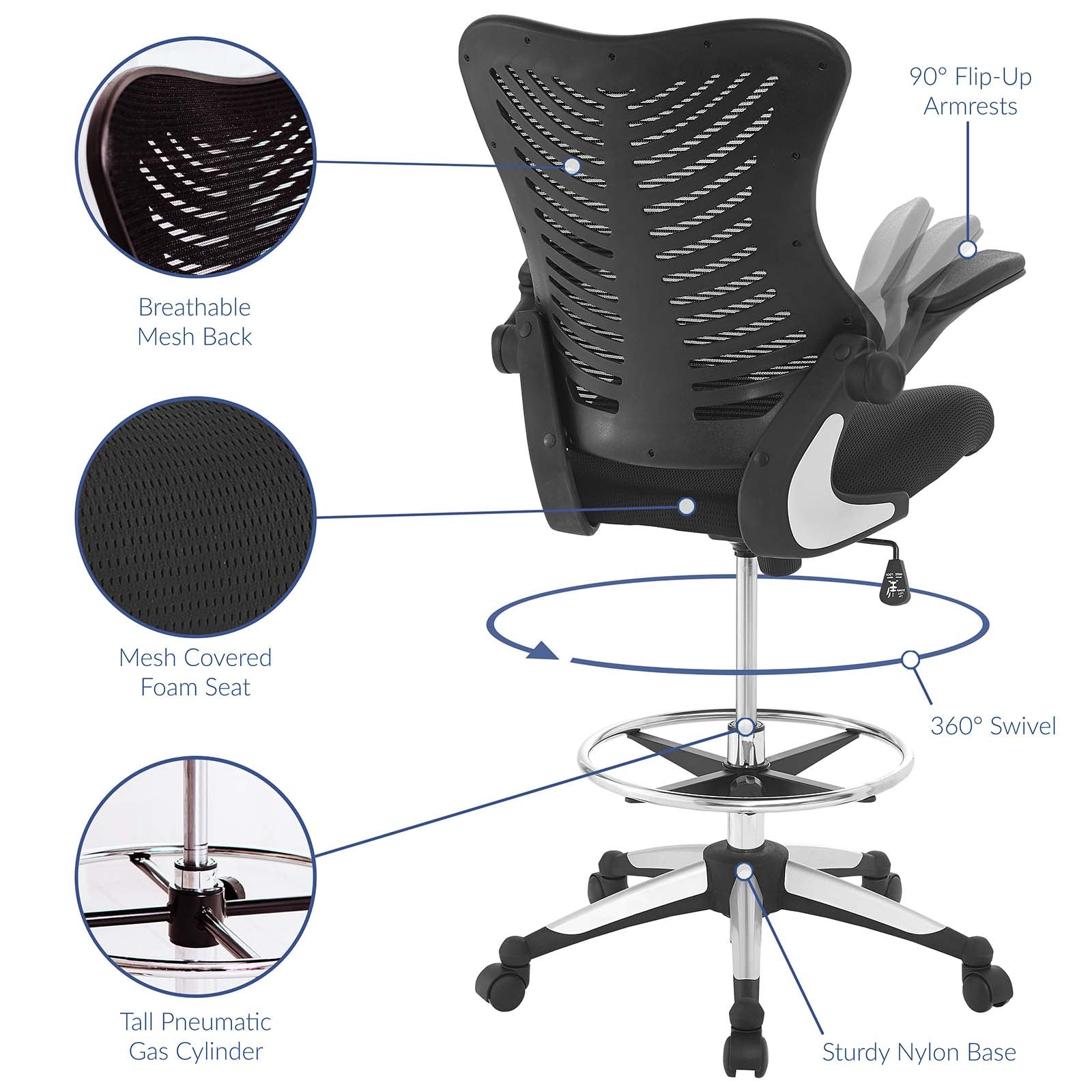 Modway Task Chairs - Charge Drafting Chair Black