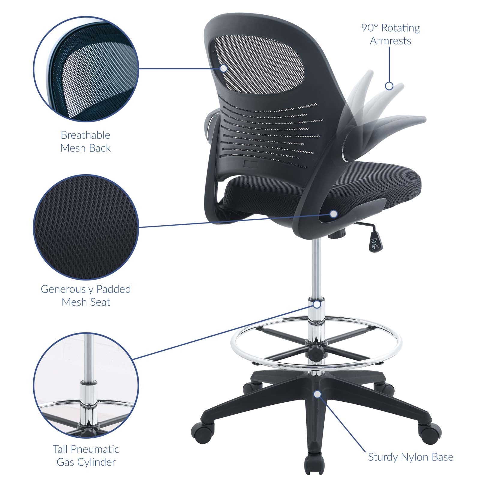 Modway Task Chairs - Stealth Drafting Chair Black