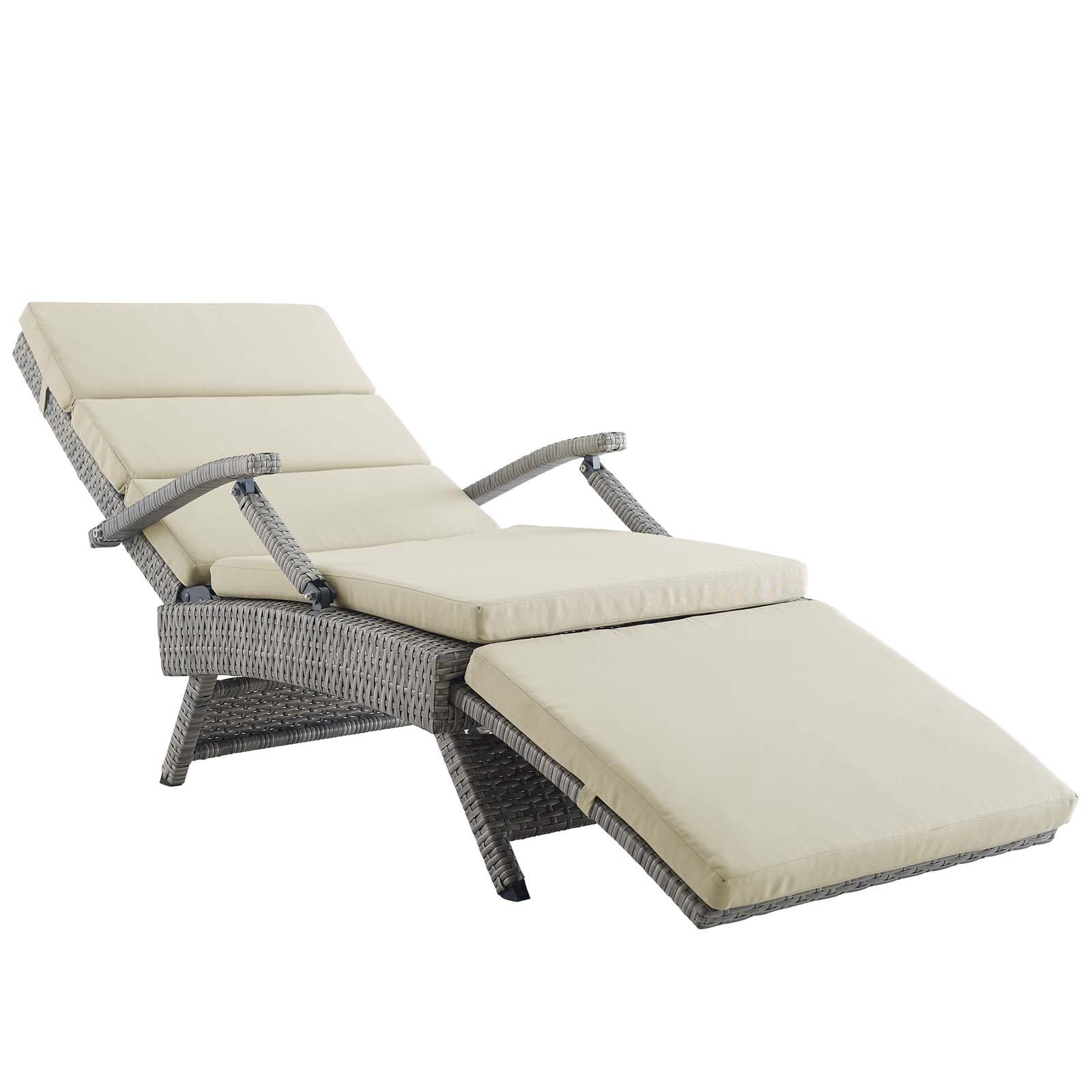 Modway Outdoor Loungers - Envisage Chaise Outdoor Patio Wicker Rattan Lounge Chair Light Gray Beige