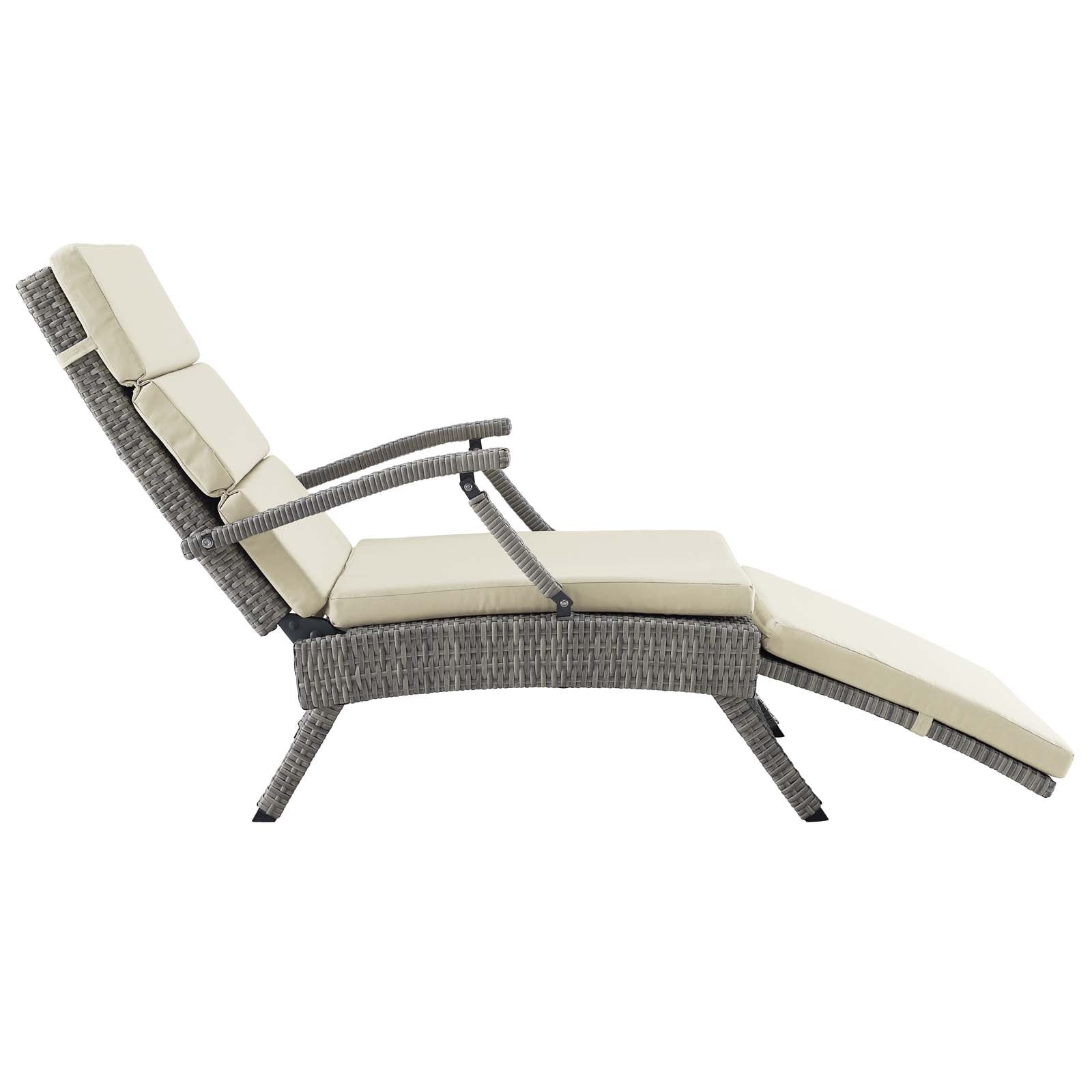 Modway Outdoor Loungers - Envisage Chaise Outdoor Patio Wicker Rattan Lounge Chair Light Gray Beige