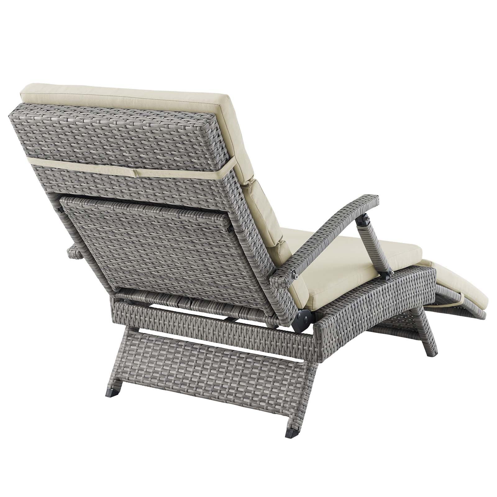 Modway Outdoor Loungers - Envisage Chaise Outdoor Patio Wicker Rattan Lounge Chair Light Gray Beige