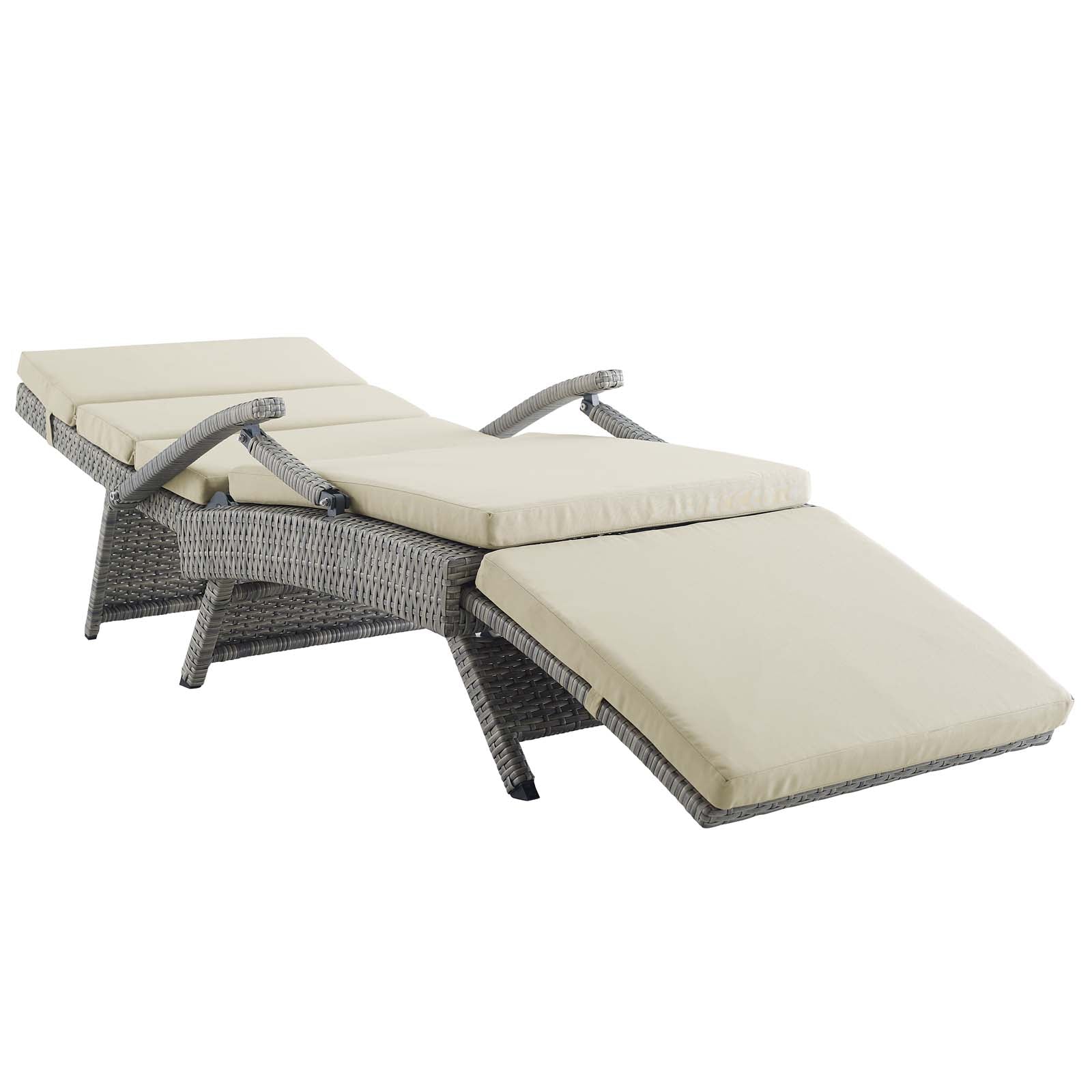 Modway Outdoor Loungers - Envisage Chaise Outdoor Patio Wicker Rattan Lounge Chair Light Gray Beige