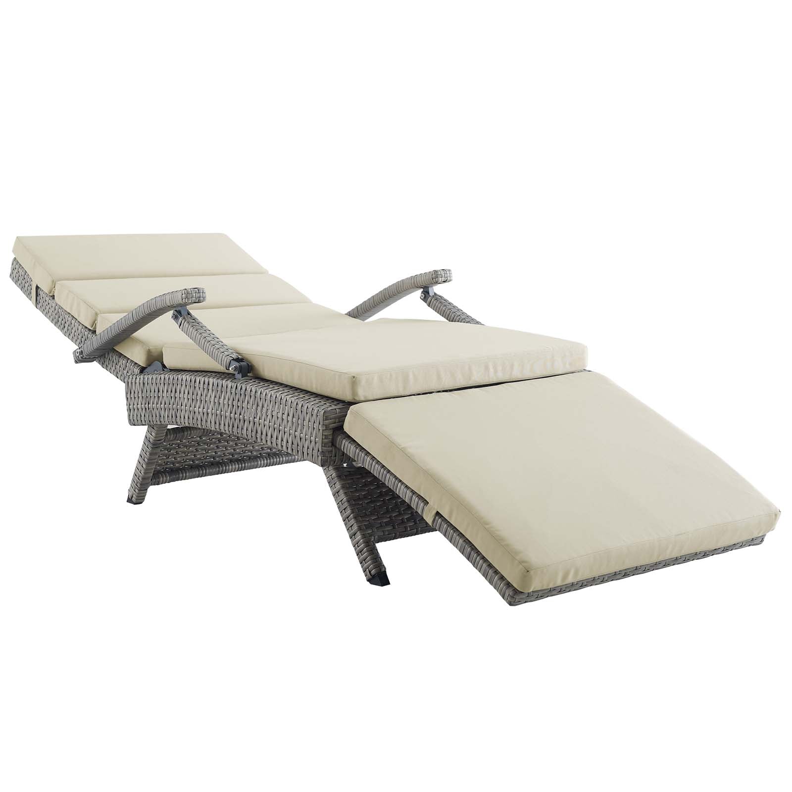 Modway Outdoor Loungers - Envisage Chaise Outdoor Patio Wicker Rattan Lounge Chair Light Gray Beige