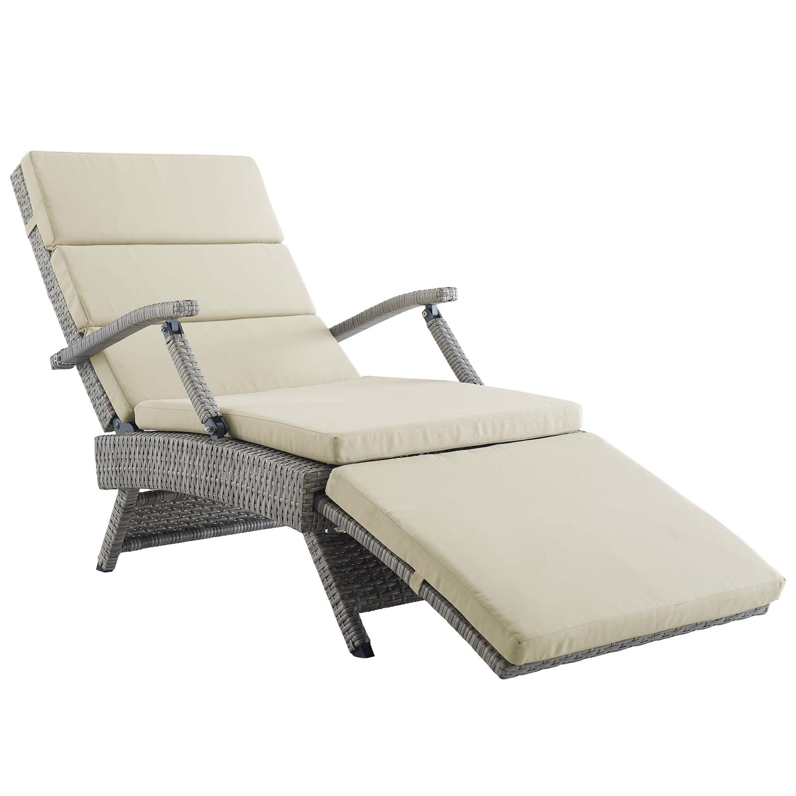 Modway Outdoor Loungers - Envisage Chaise Outdoor Patio Wicker Rattan Lounge Chair Light Gray Beige