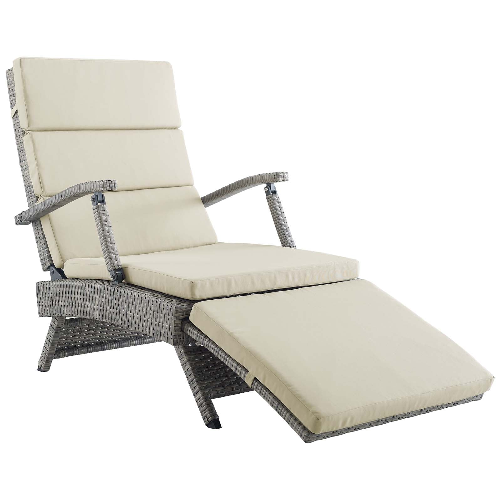 Modway Outdoor Loungers - Envisage Chaise Outdoor Patio Wicker Rattan Lounge Chair Light Gray Beige