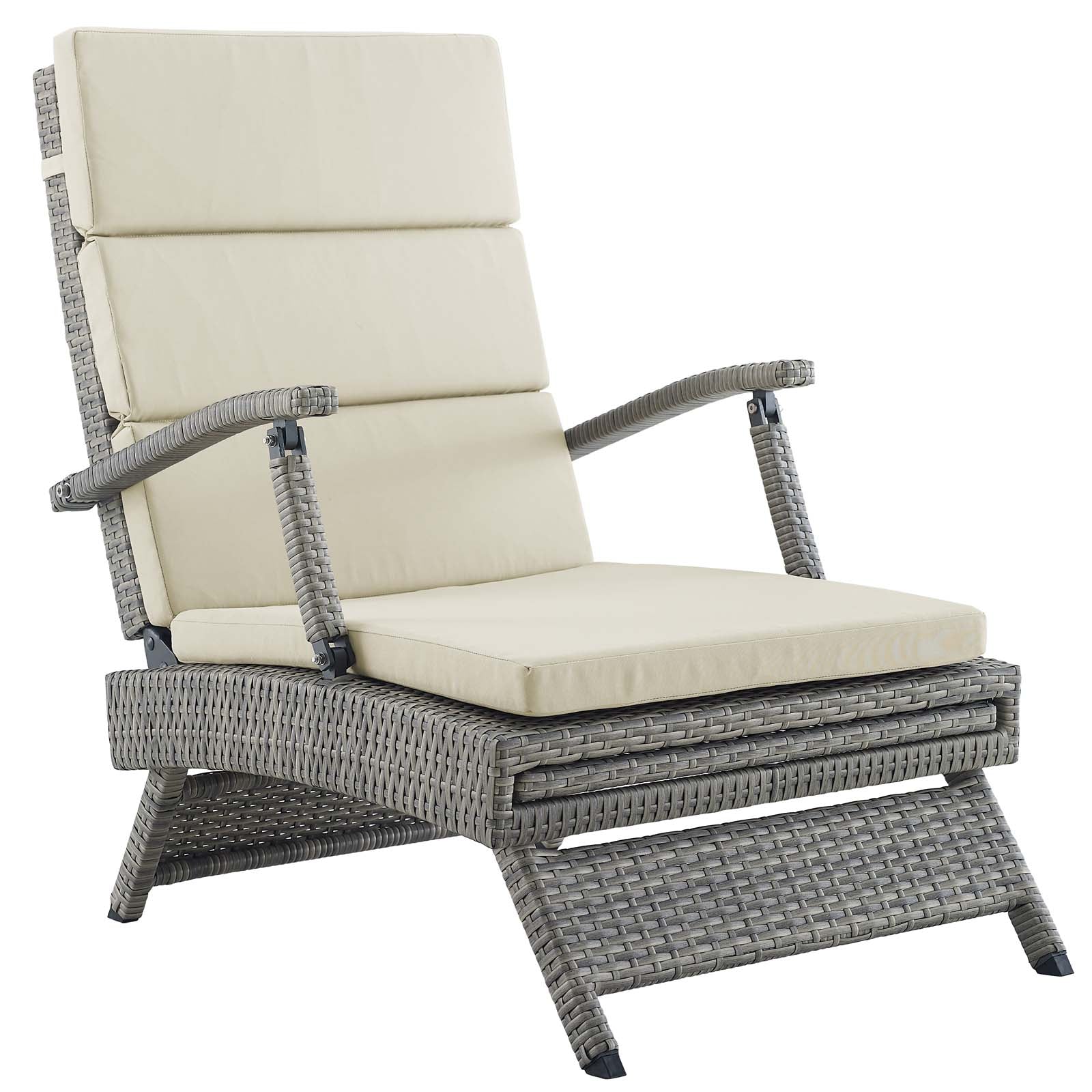 Modway Outdoor Loungers - Envisage Chaise Outdoor Patio Wicker Rattan Lounge Chair Light Gray Beige