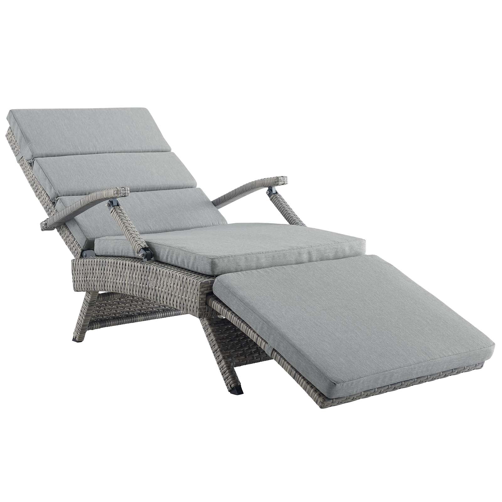 Modway Outdoor Loungers - Envisage Chaise Outdoor Patio Wicker Rattan Lounge Chair Light Gray