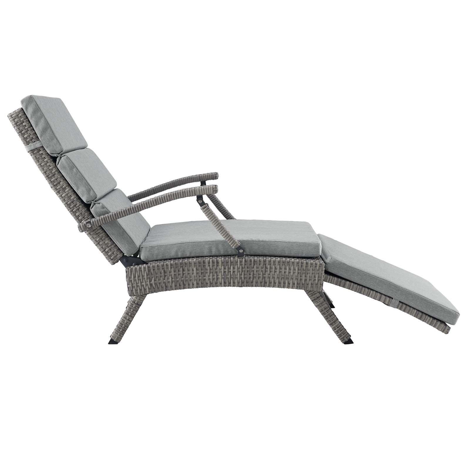 Modway Outdoor Loungers - Envisage Chaise Outdoor Patio Wicker Rattan Lounge Chair Light Gray