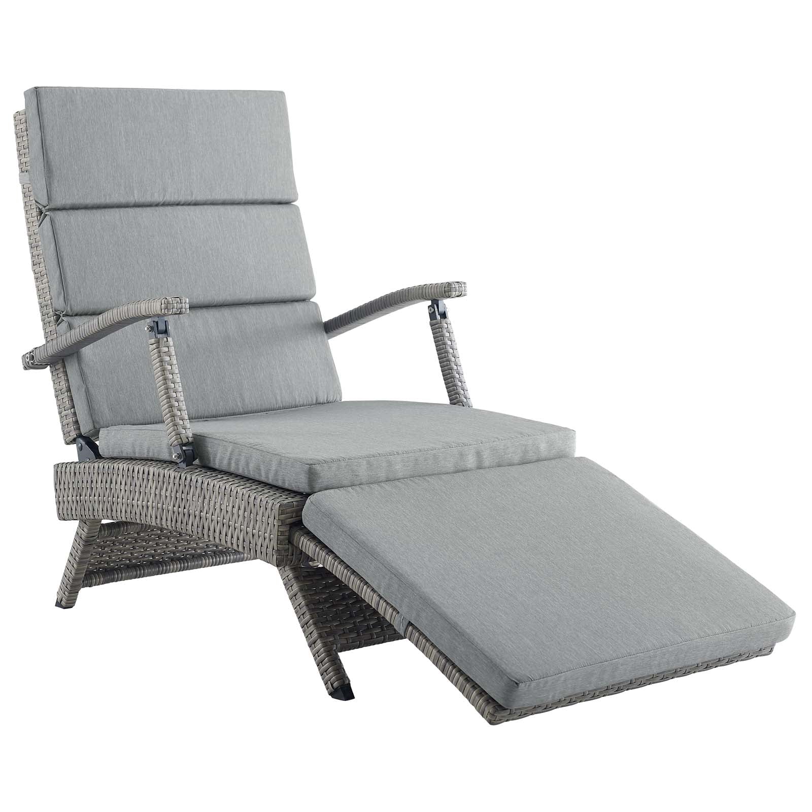 Modway Outdoor Loungers - Envisage Chaise Outdoor Patio Wicker Rattan Lounge Chair Light Gray