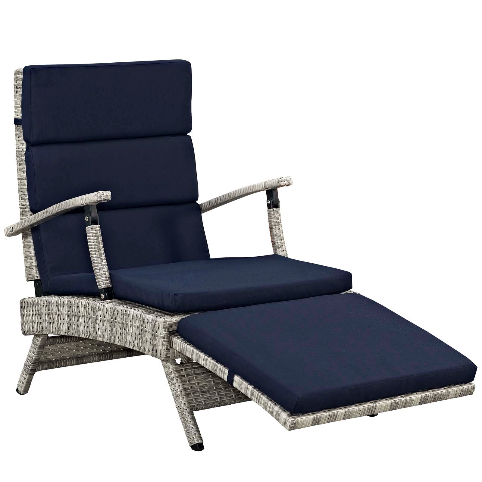 Modway Outdoor Loungers - Envisage Chaise Outdoor Patio Lounge Chair Light Gray & Navy