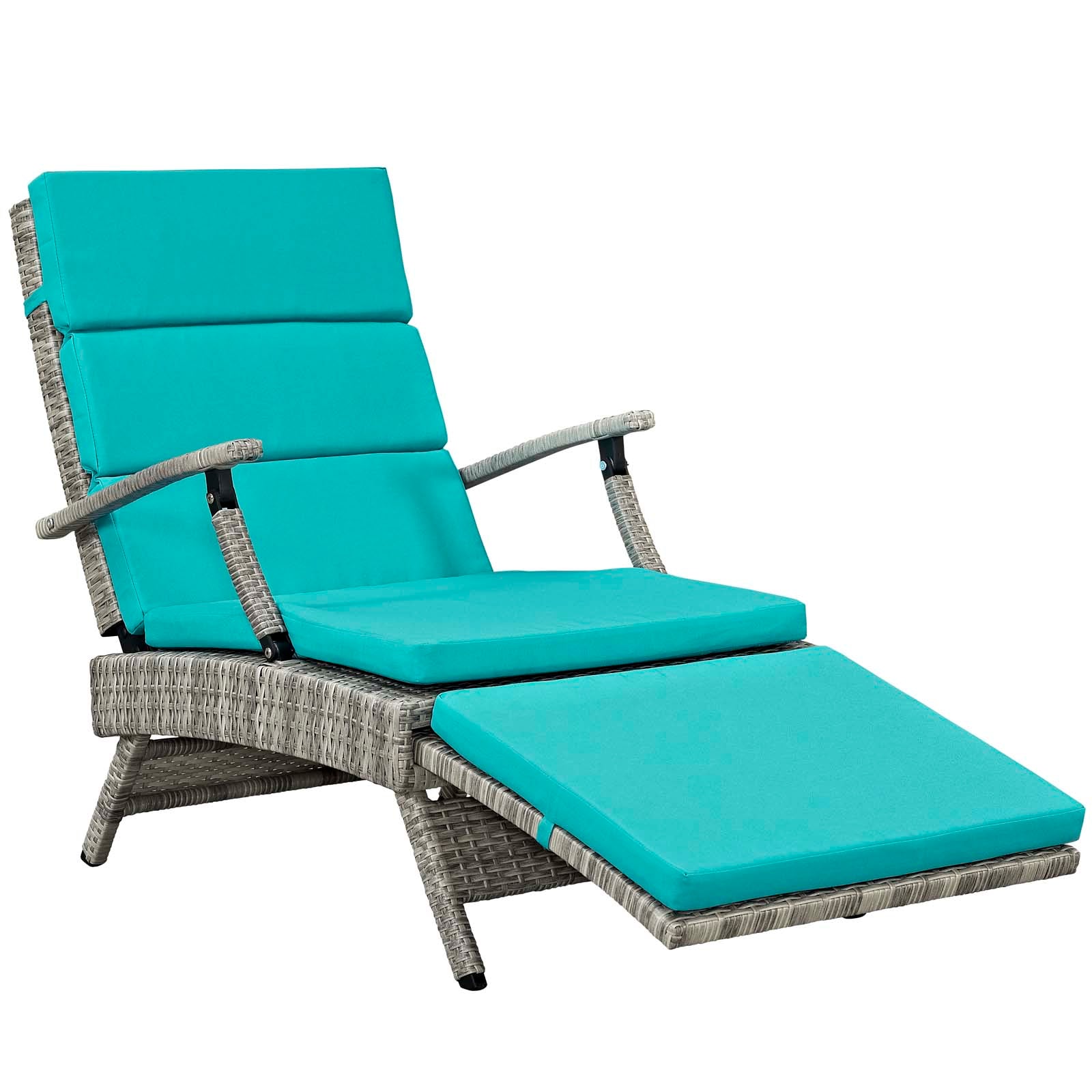 Modway Outdoor Loungers - Envisage Chaise Outdoor Patio Wicker Rattan Lounge Chair Light Gray Turquoise