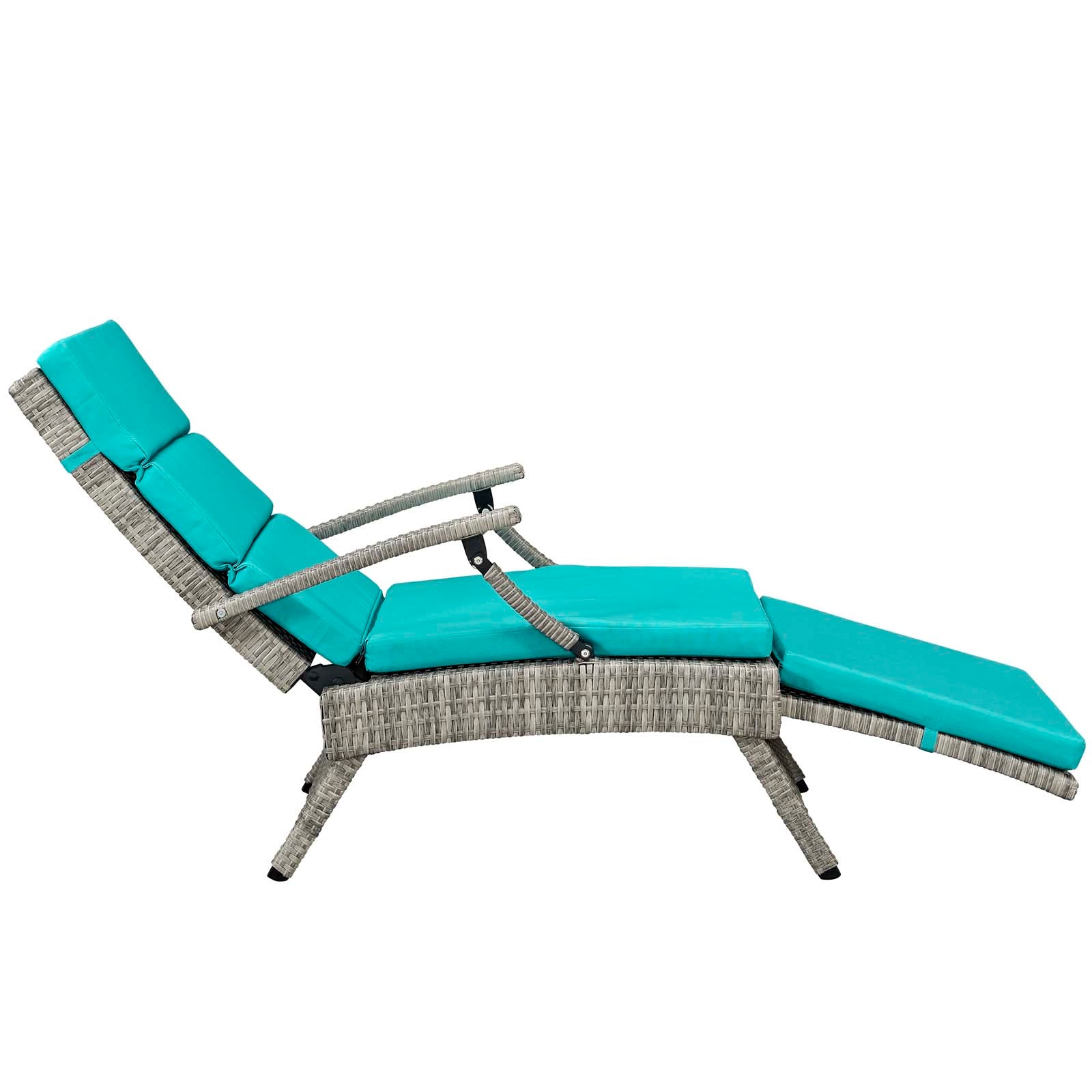 Modway Outdoor Loungers - Envisage Chaise Outdoor Patio Wicker Rattan Lounge Chair Light Gray Turquoise