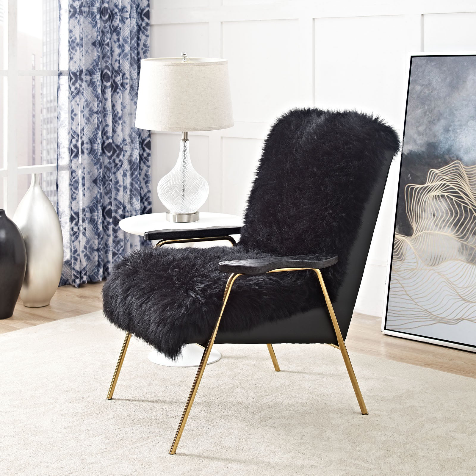 Modway Chairs - Sprint Sheepskin Armchair Black Black