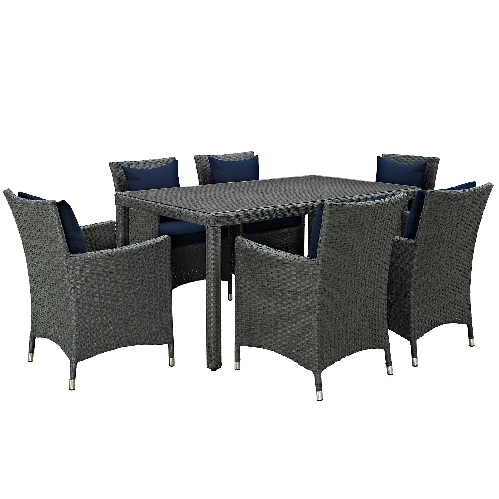 Modway Outdoor Dining Sets - Sojourn 7 Piece Outdoor Patio Sunbrella Dining Set Canvas Navy