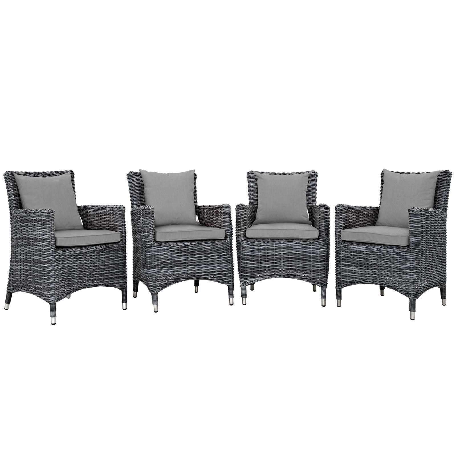 Modway Outdoor Dining Sets - Summon 4 Piece Outdoor Patio Sunbrella Dining Set Canvas Gray