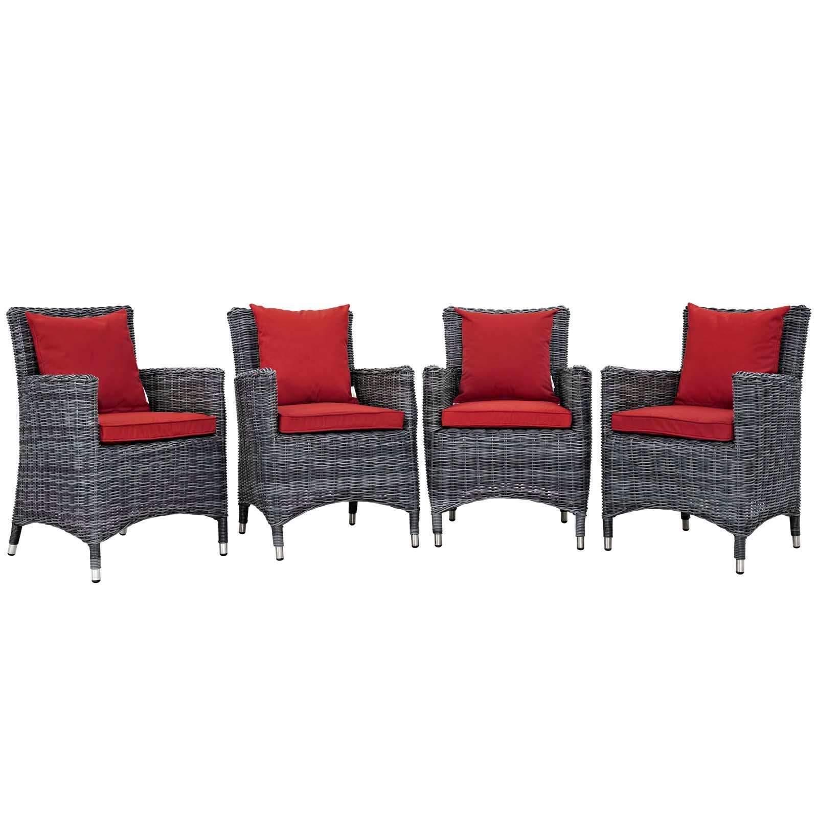 Modway Outdoor Dining Sets - Summon 4 Piece Outdoor Patio Sunbrella Dining Set Canvas Red