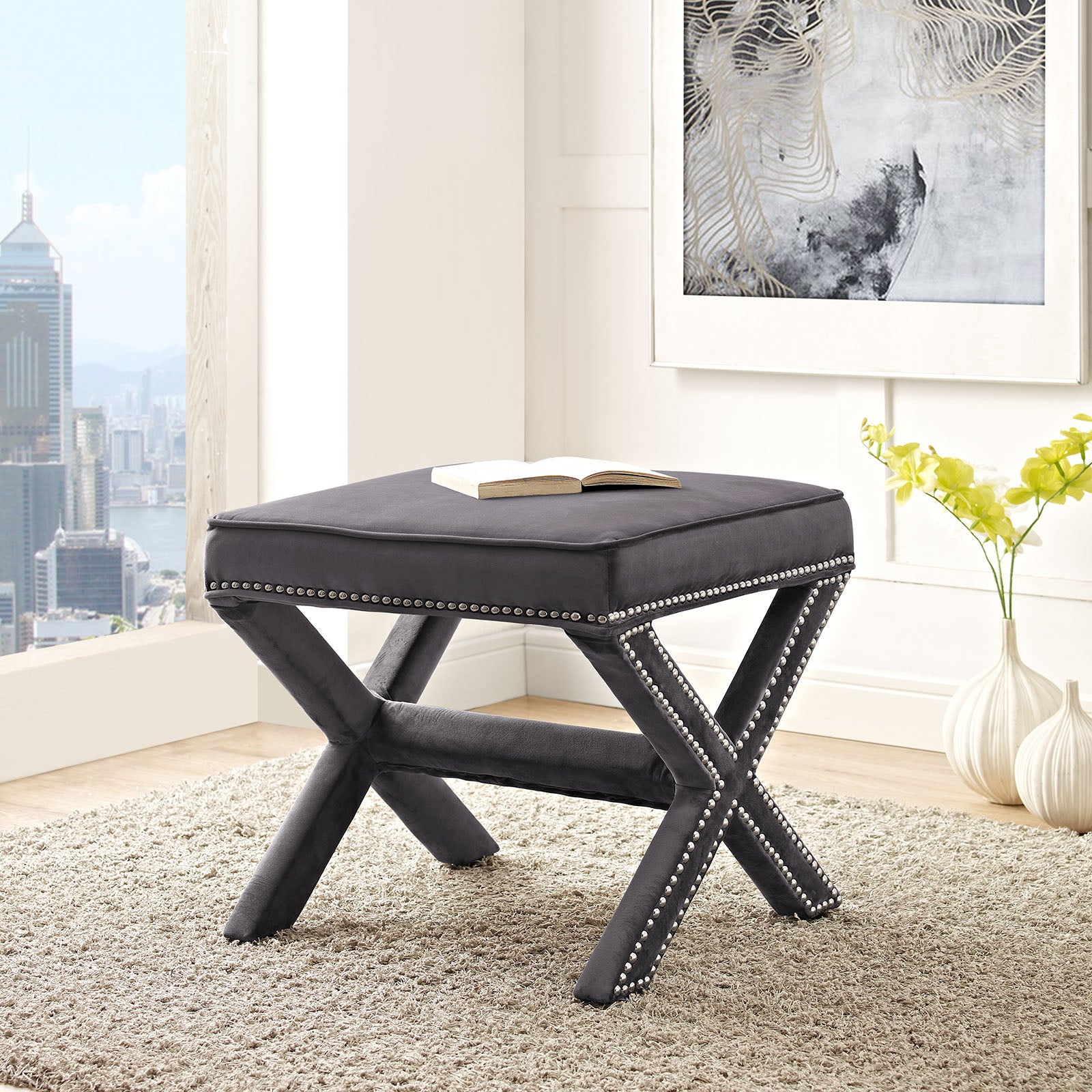 Modway Ottomans & Stools - Rivet Bench Gray