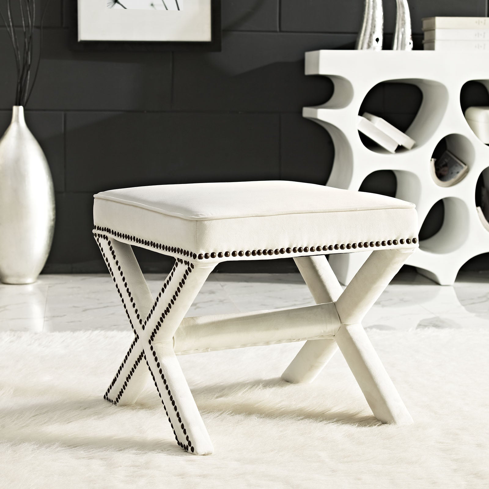 Modway Ottomans & Stools - Rivet Bench Ivory