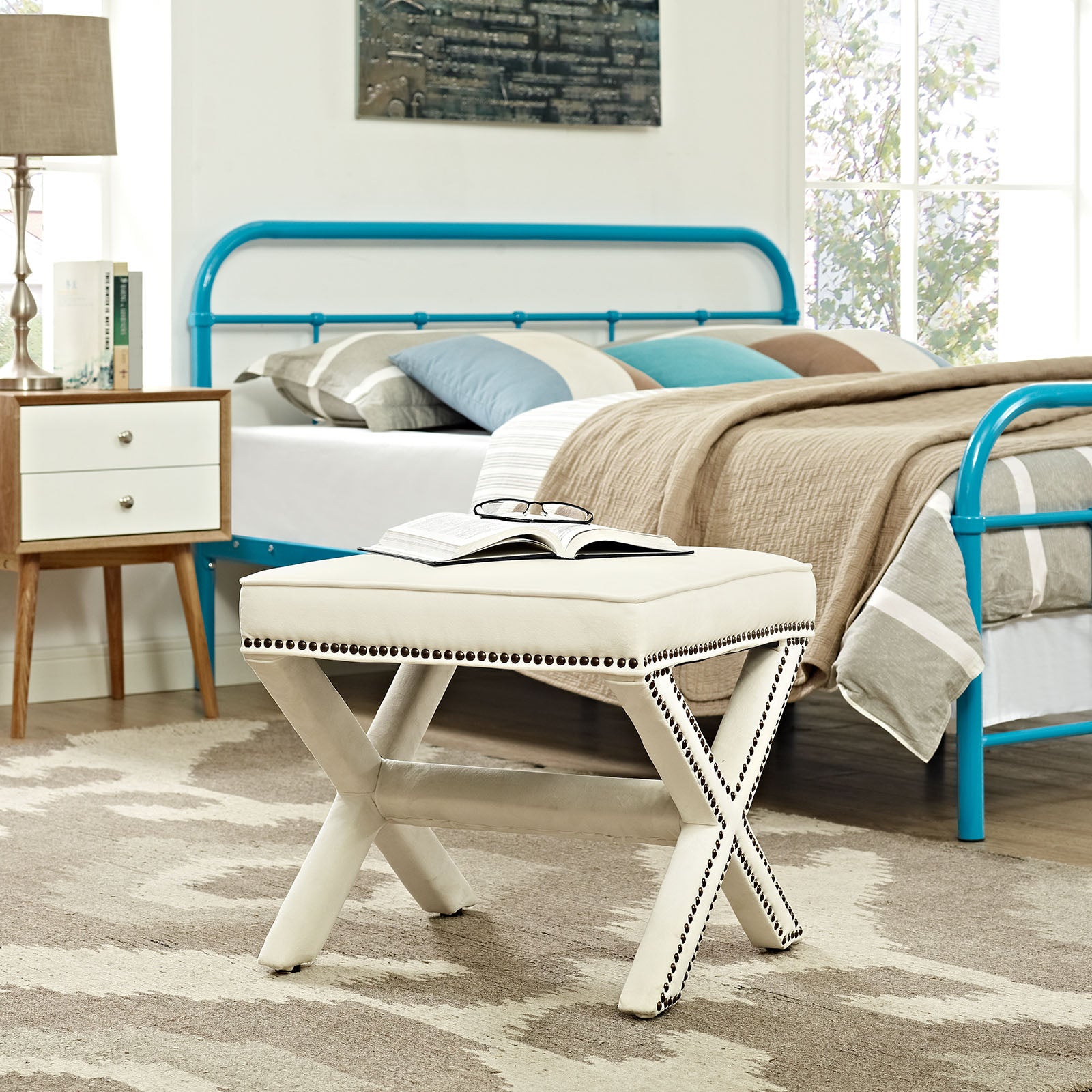Modway Ottomans & Stools - Rivet Bench Ivory