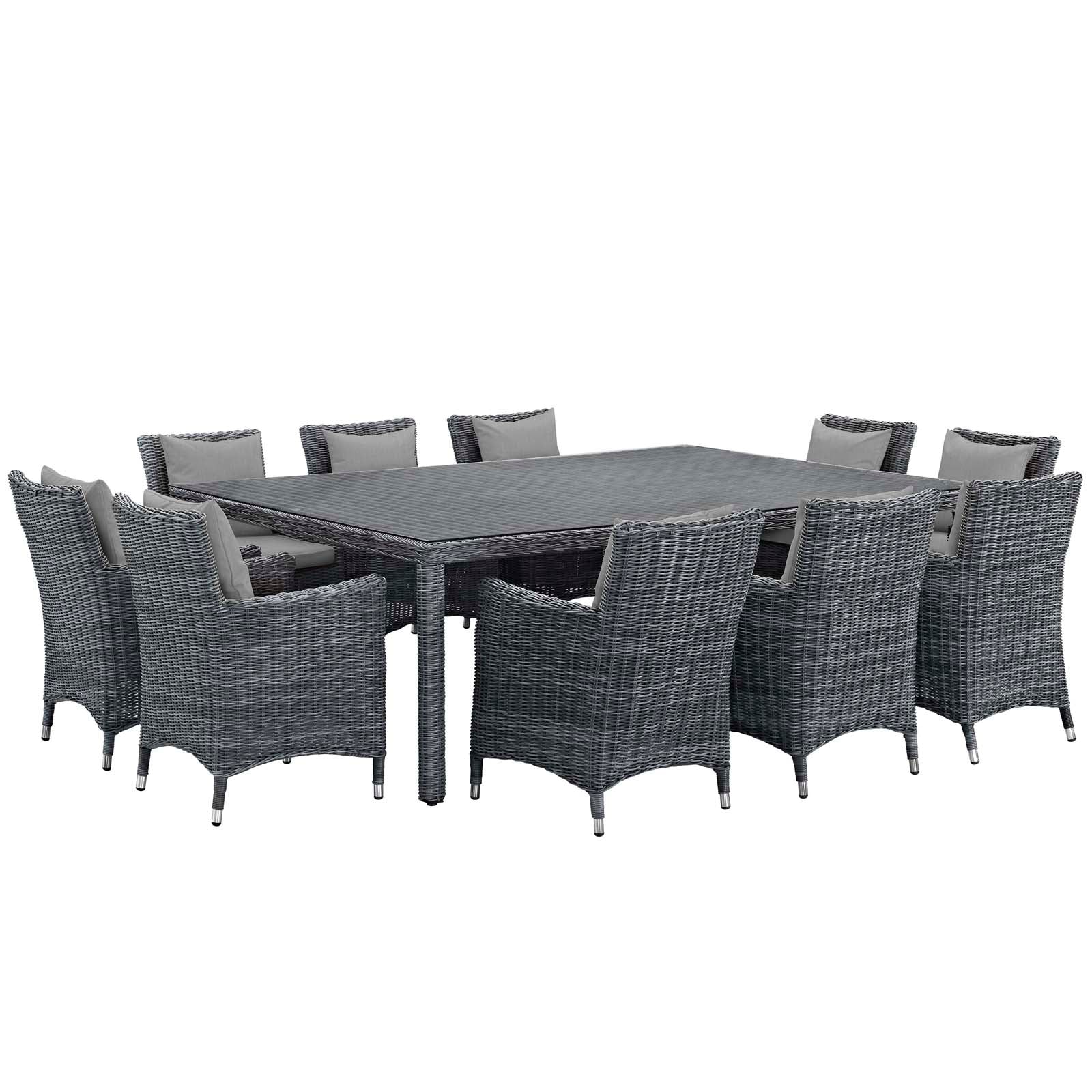 Modway Outdoor Dining Sets - Summon 11 Piece Outdoor Patio Sunbrella Dining Set Canvas Gray