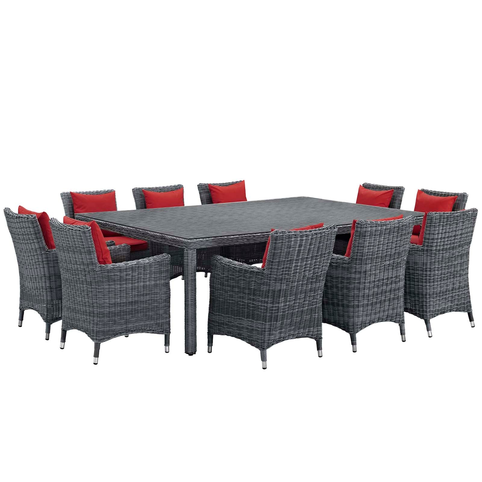 Modway Outdoor Dining Sets - Summon 11 Piece Outdoor Patio Sunbrella Dining Set Canvas Red