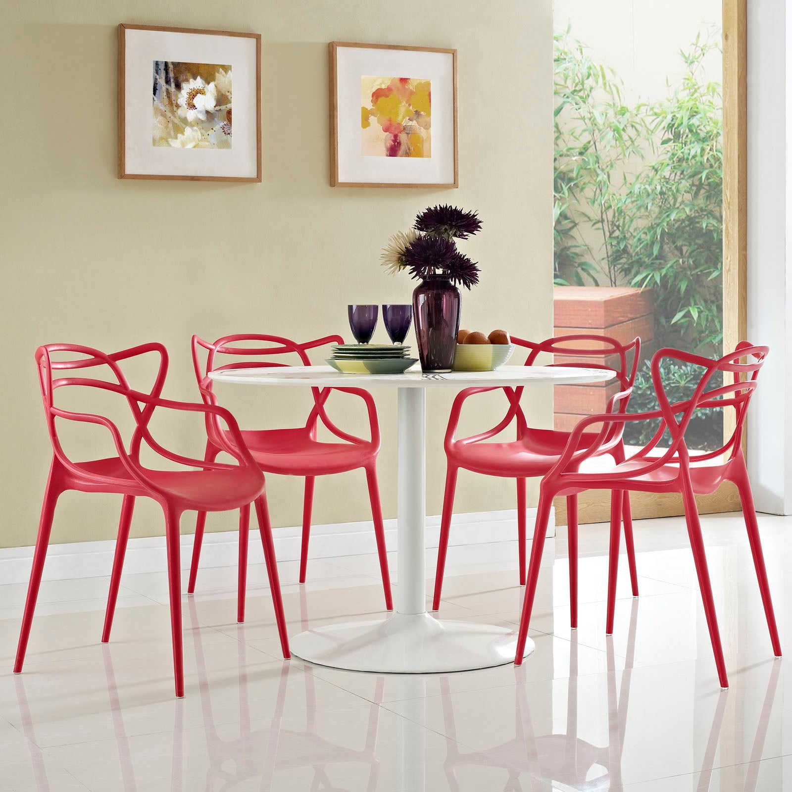 Modway Dining Chairs - Entangled-Dining-Set-Set-of-4-Red