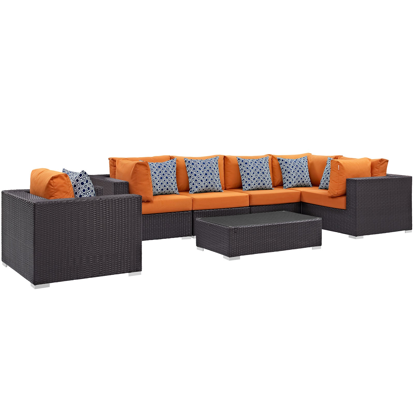 Modway Outdoor Conversation Sets - Convene 7 Piece Outdoor Sectional Set Espresso Orange