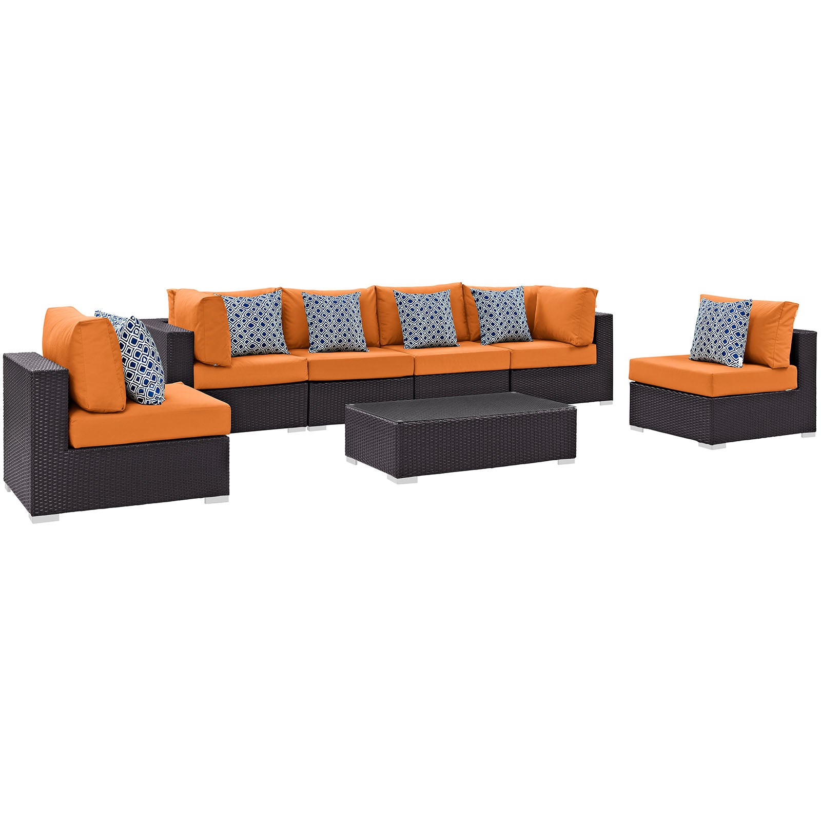 Modway Outdoor Conversation Sets - Convene 7 Piece Outdoor Patio Sectional Set Espresso Orange