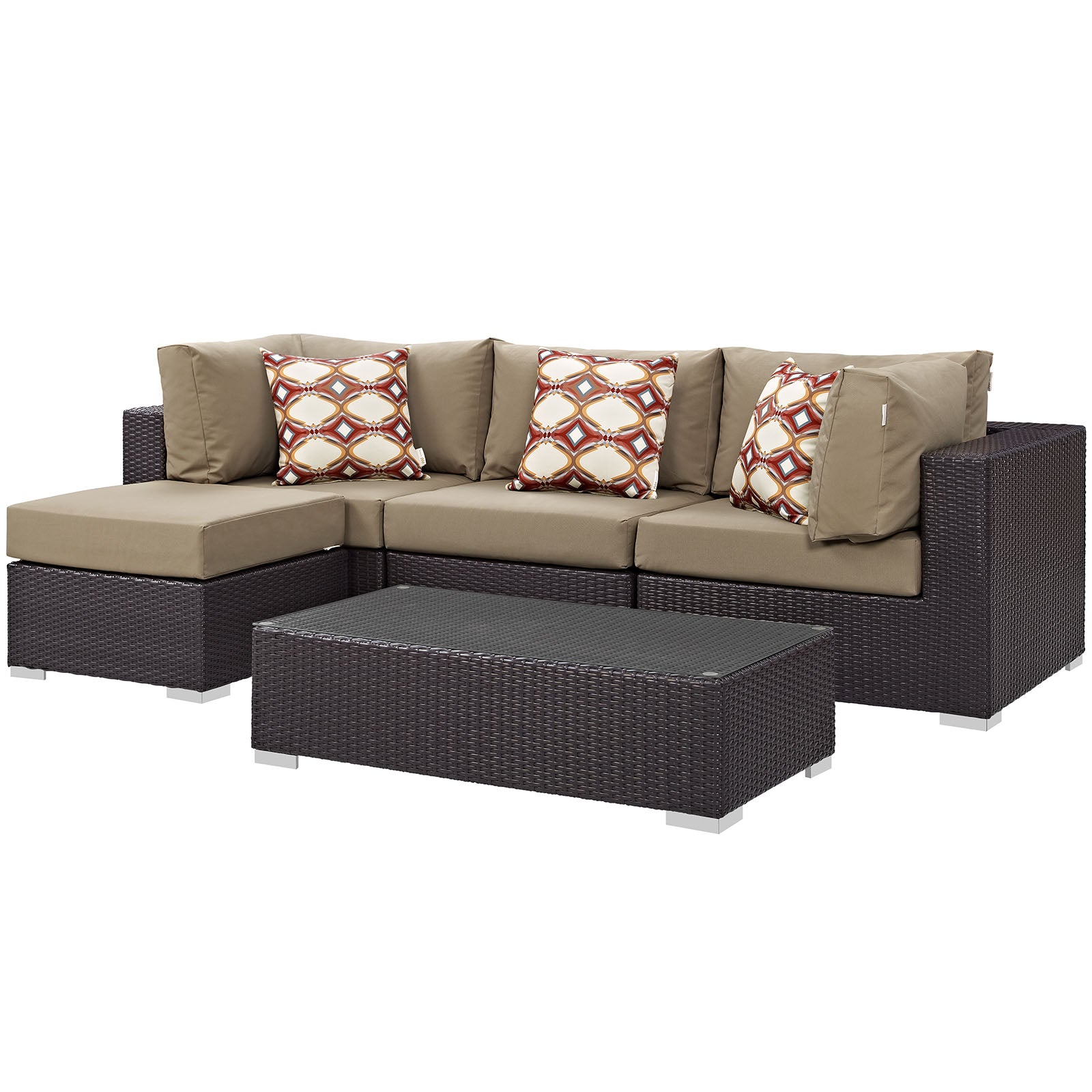 Modway Outdoor Conversation Sets - Convene 5 Piece Outdoor Patio 89.5" Sectional Set Espresso Mocha