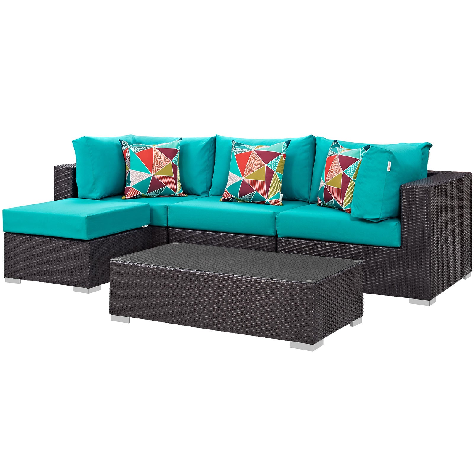 Modway Outdoor Conversation Sets - Convene 5 Piece Outdoor Patio Sectional Set Turquoise