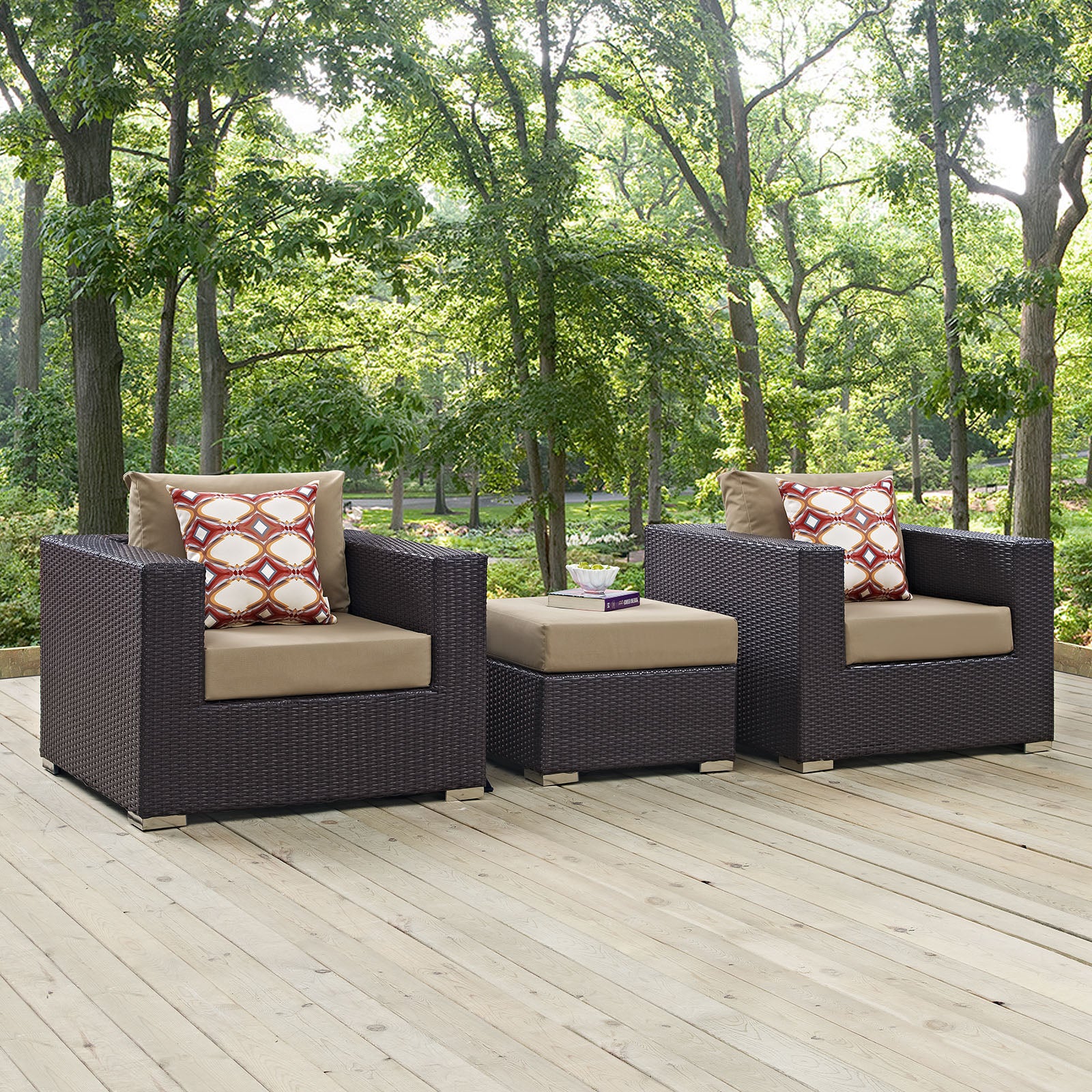 Modway Outdoor Conversation Sets - Convene 3 Piece Outdoor Patio Sofa Set Espresso Mocha