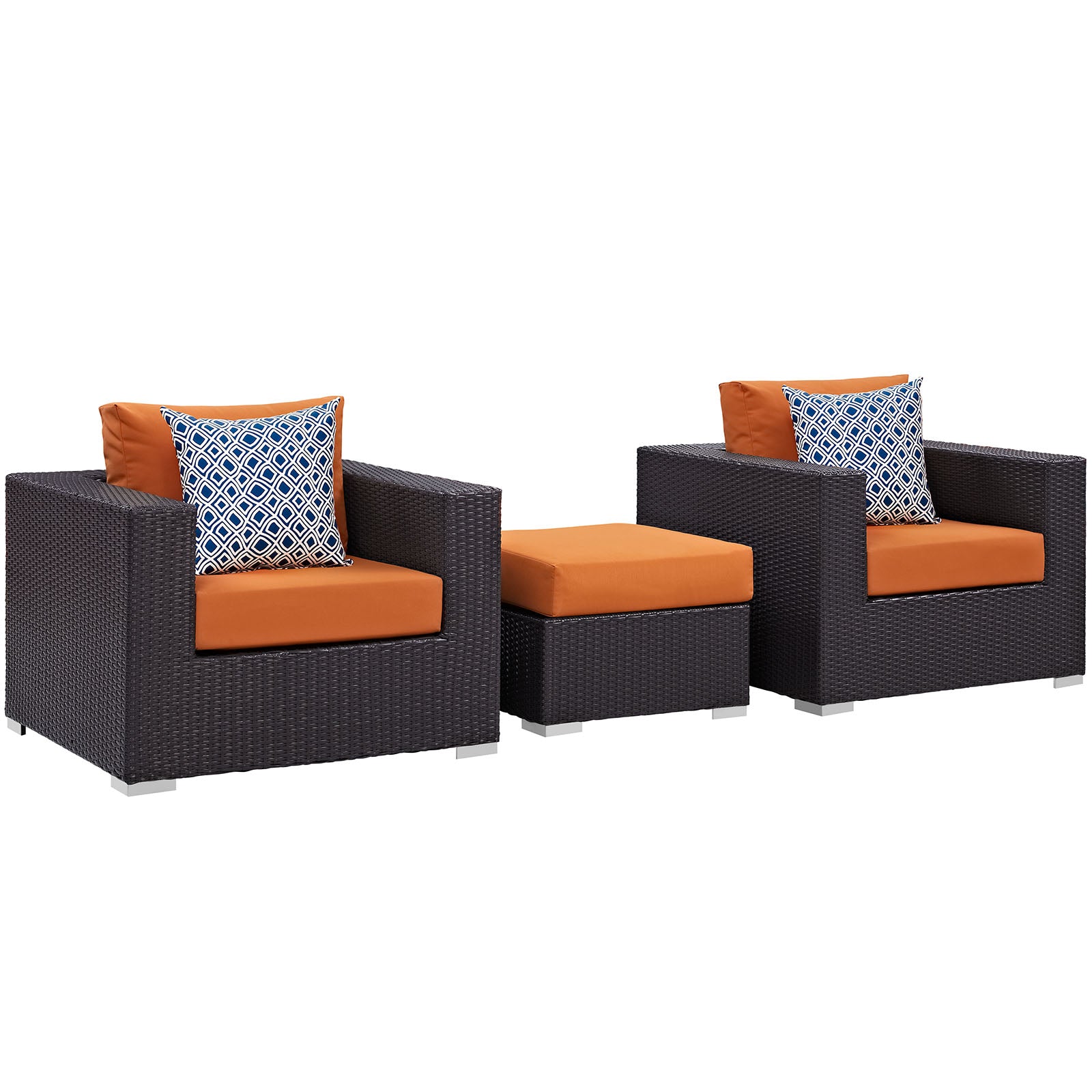 Modway Outdoor Conversation Sets - Convene 3 Piece Outdoor Patio Sofa Set Espresso & Orange