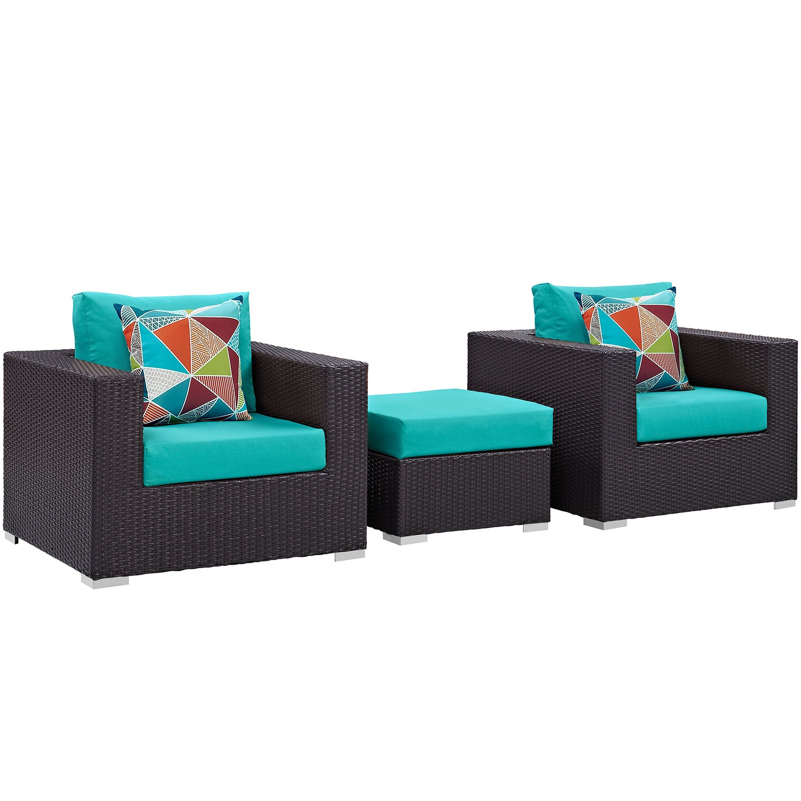 Modway Outdoor Conversation Sets - Convene 3 Piece Outdoor Sofa Set Espresso & Turquoise