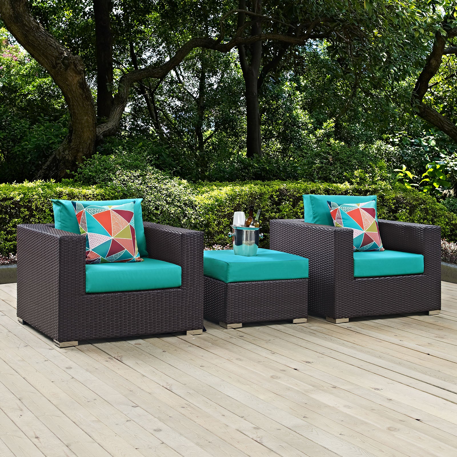 Modway Outdoor Conversation Sets - Convene 3 Piece Outdoor Sofa Set Espresso & Turquoise
