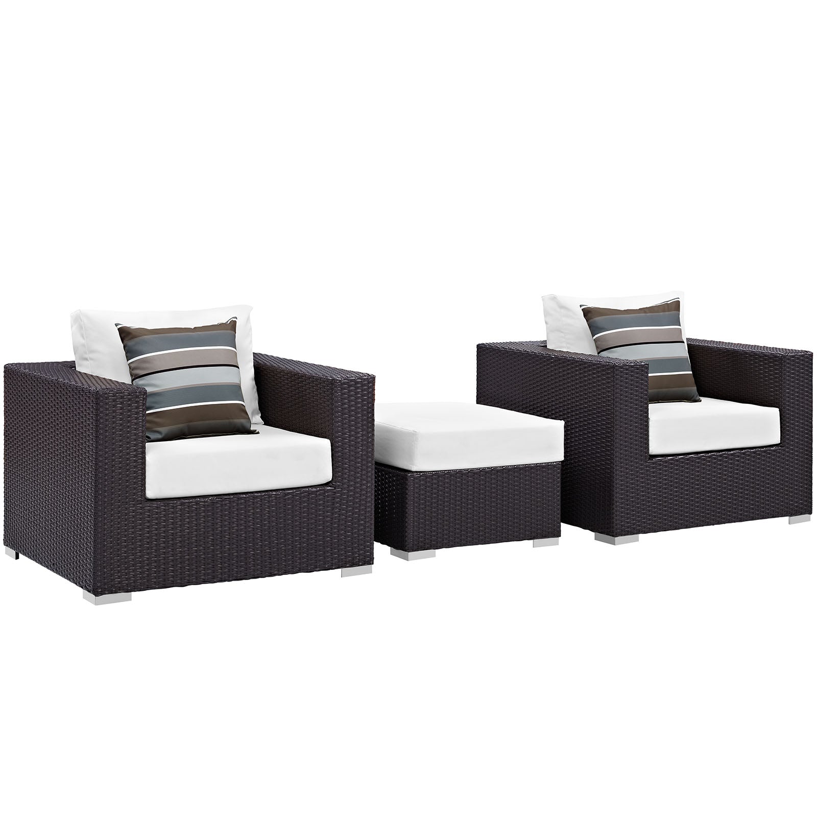 Modway Outdoor Conversation Sets - Convene 3 Piece Patio Sofa Set Espresso White
