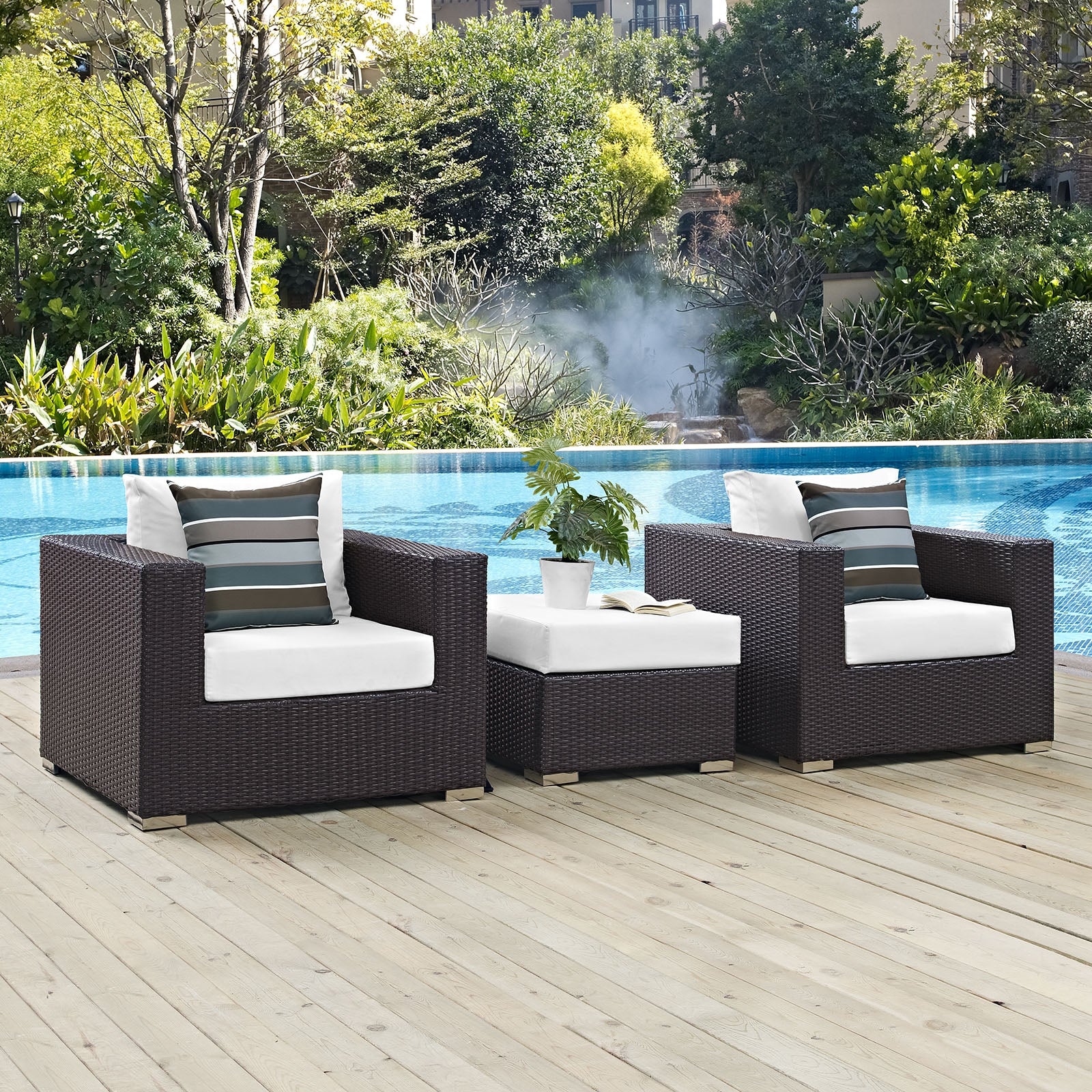 Modway Outdoor Conversation Sets - Convene 3 Piece Patio Sofa Set Espresso White