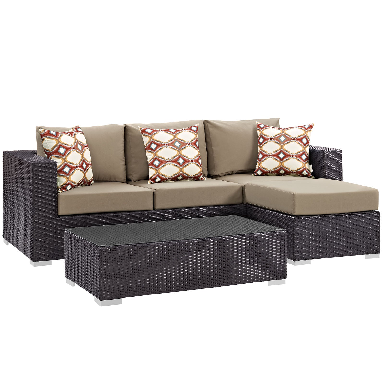 Modway Outdoor Conversation Sets - Convene 3 Piece Patio Sofa Set Espresso Mocha
