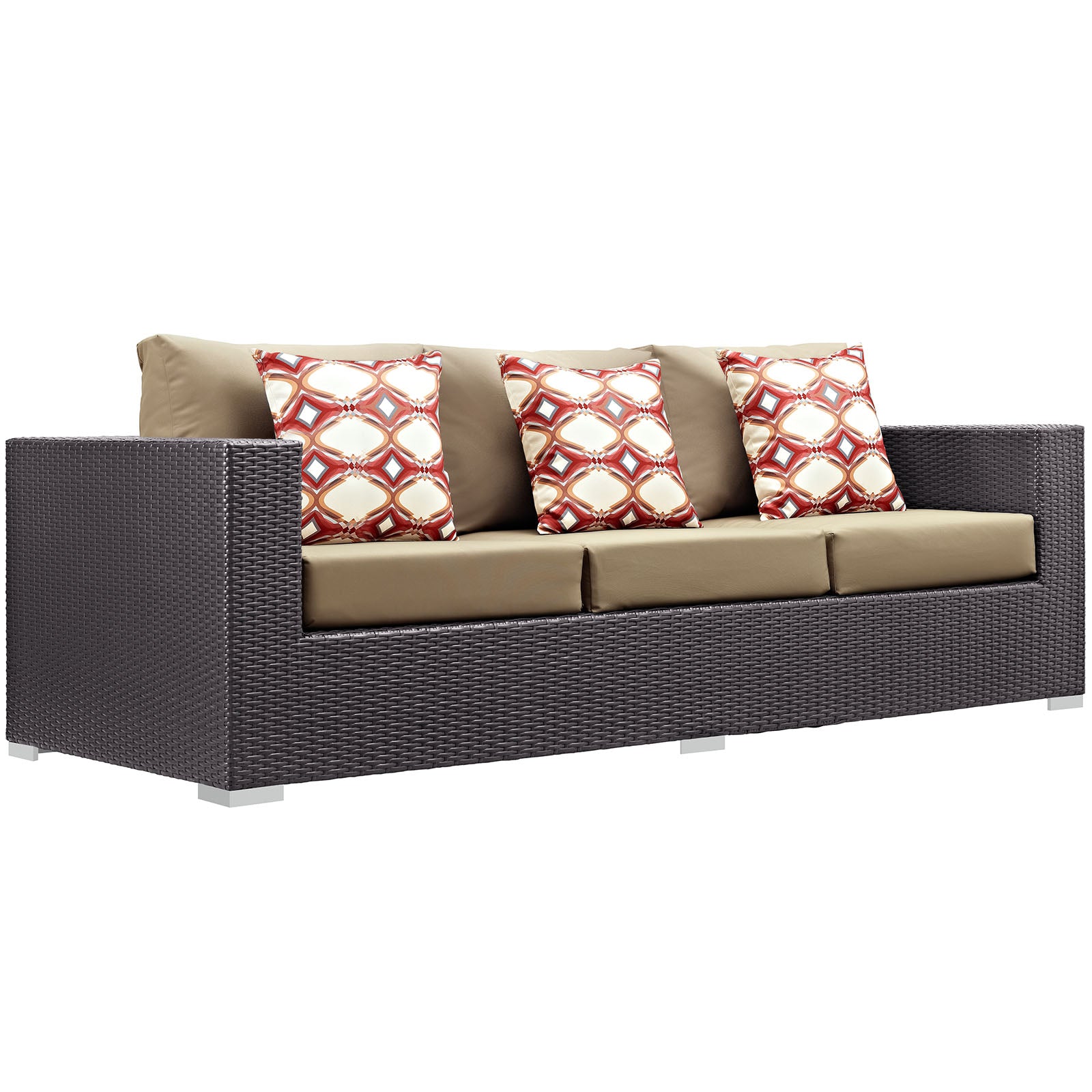 Modway Outdoor Conversation Sets - Convene 3 Piece Patio Sofa Set Espresso Mocha