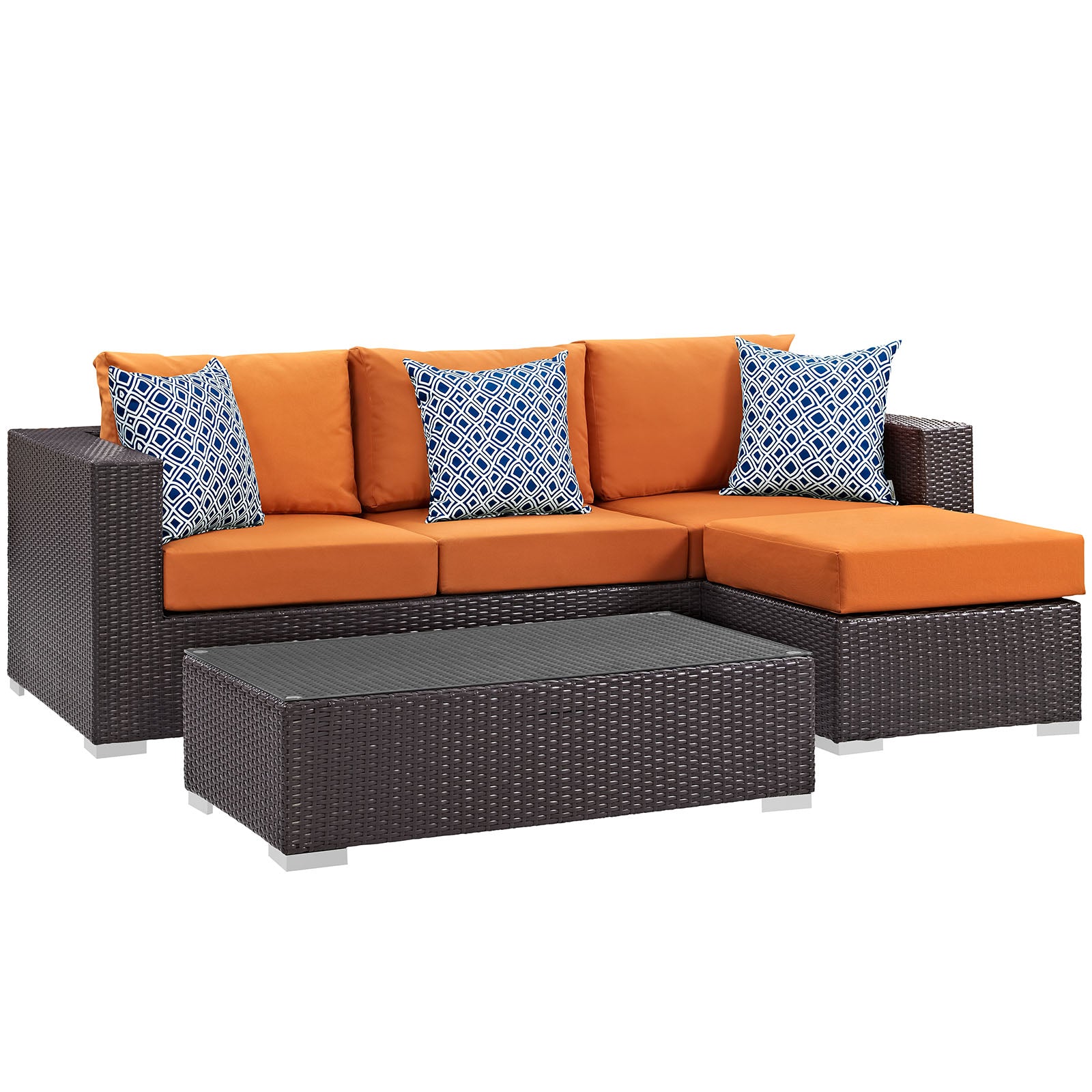 Modway Outdoor Conversation Sets - Convene 3 Piece 77" Sofa Set Espresso & Orange