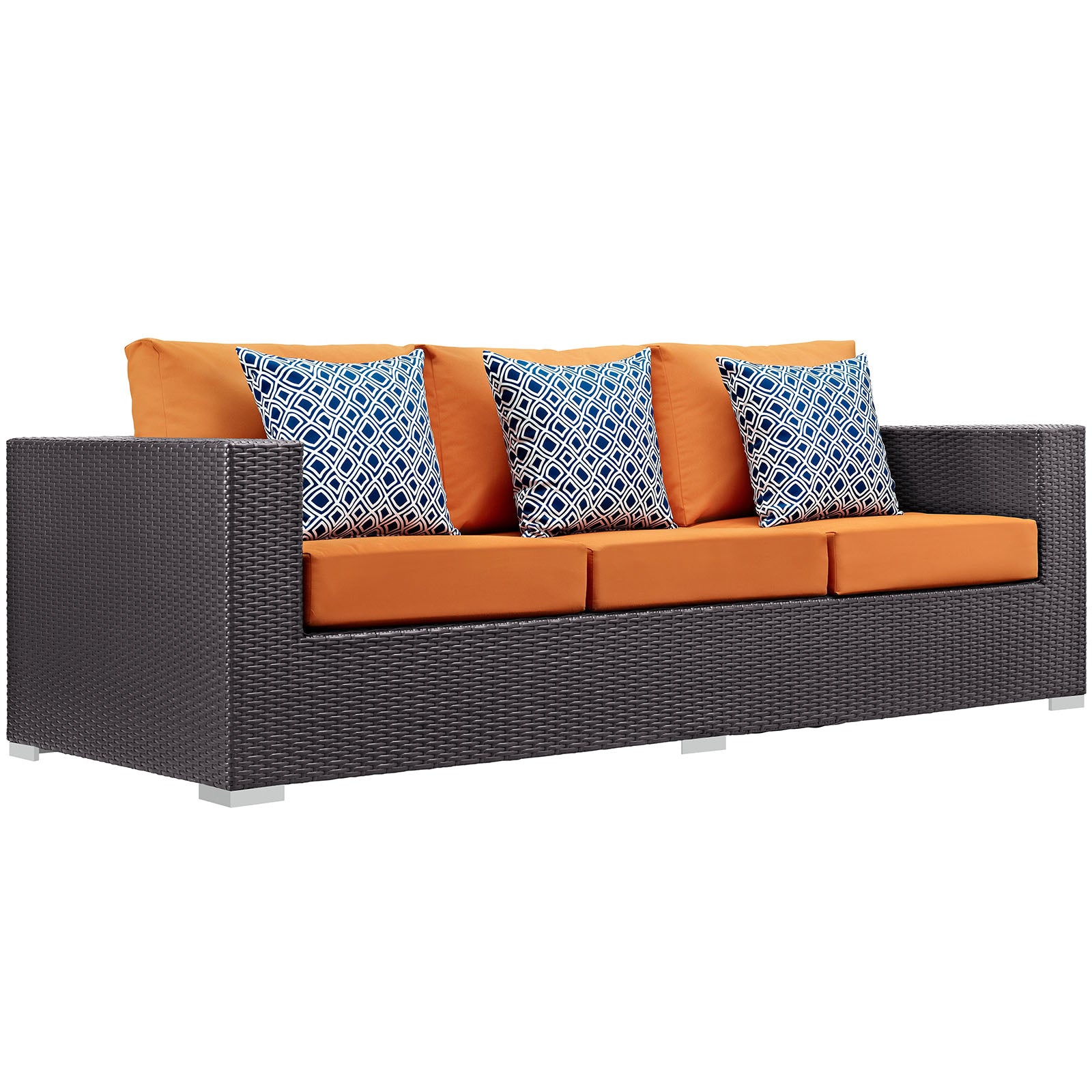 Modway Outdoor Conversation Sets - Convene 3 Piece 77" Sofa Set Espresso & Orange