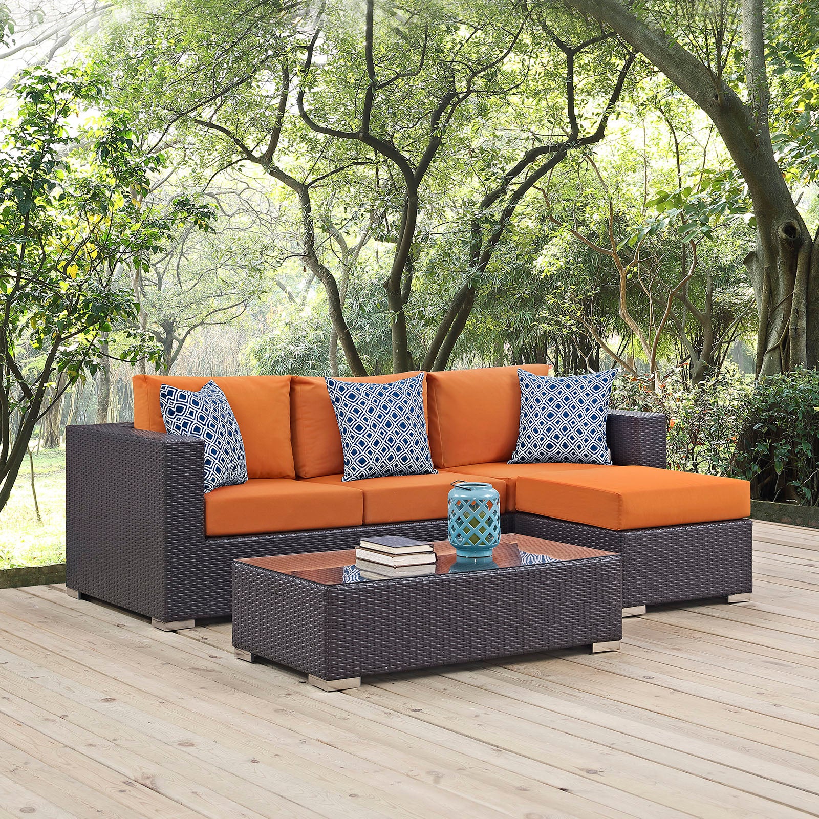 Modway Outdoor Conversation Sets - Convene 3 Piece 77" Sofa Set Espresso & Orange