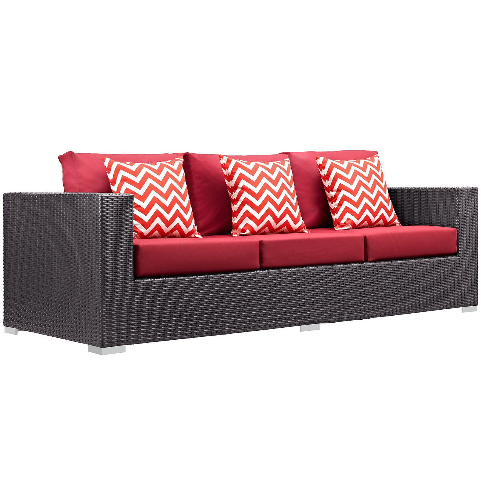 Modway Outdoor Conversation Sets - Convene 3 Piece Outdoor Patio Sofa Set Espresso & Red