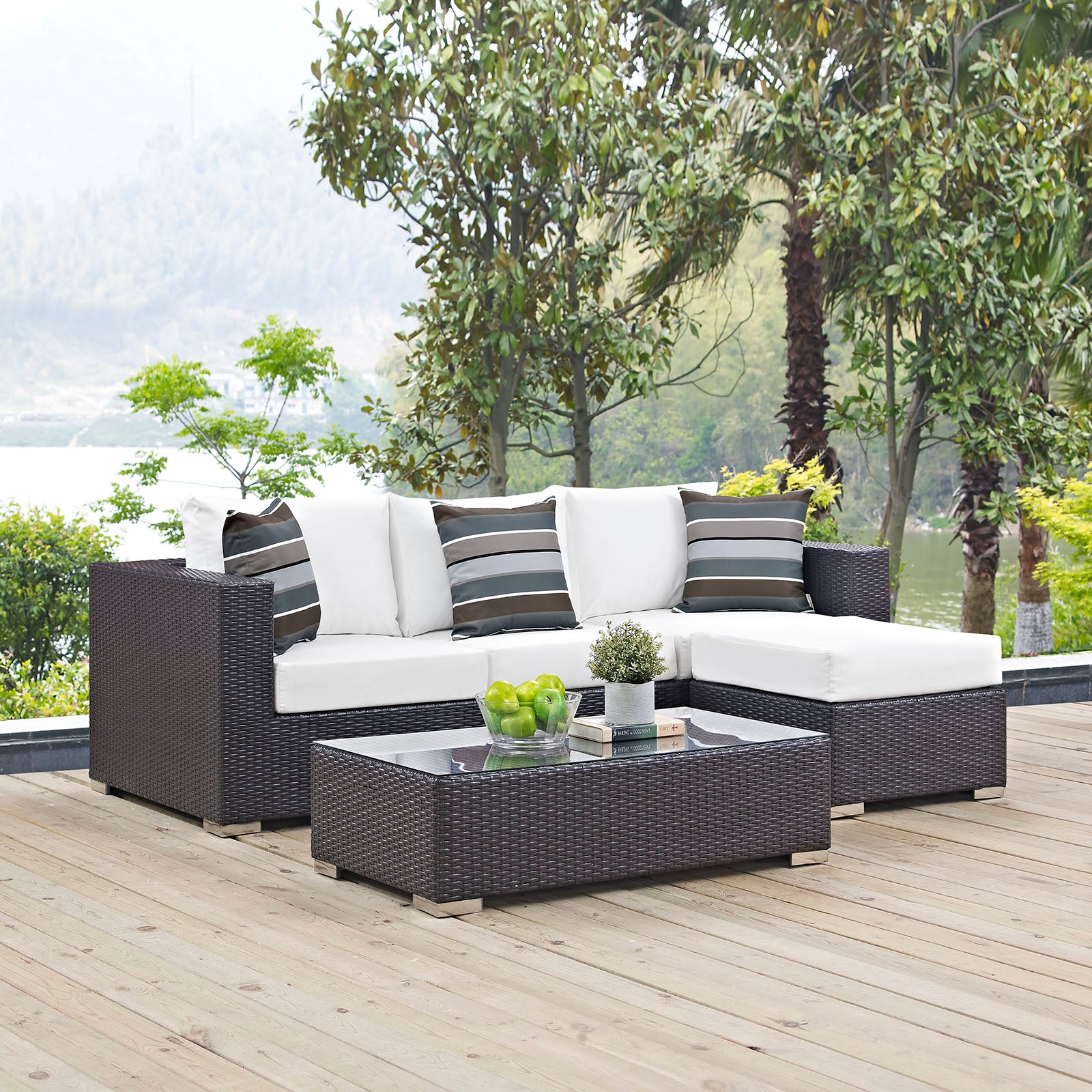 Modway Outdoor Conversation Sets - Convene 3 Piece Outdoor Patio Sofa Set Espresso & White