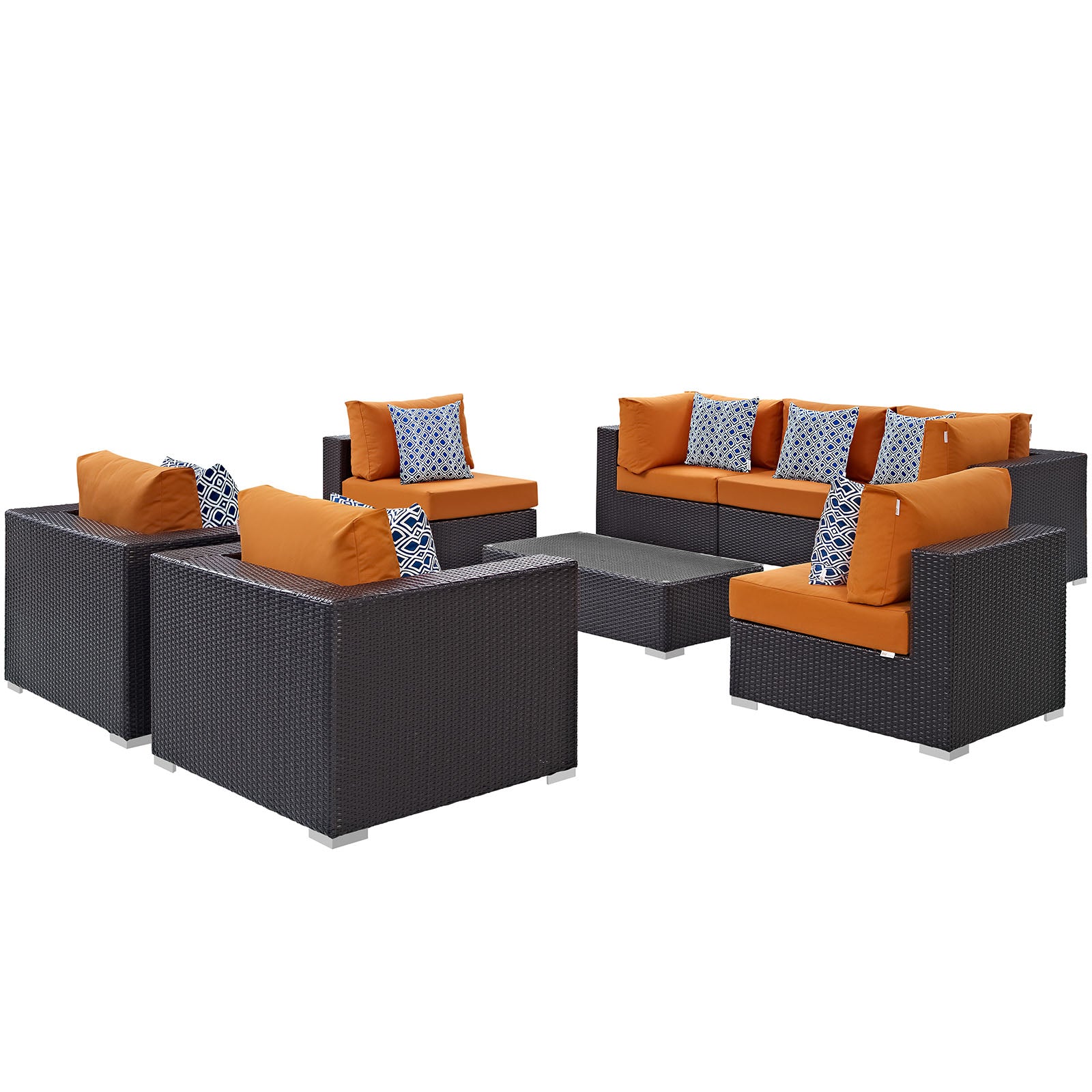 Modway Outdoor Conversation Sets - Convene 8 Piece Outdoor 99"W Patio Sectional Set Espresso Orange