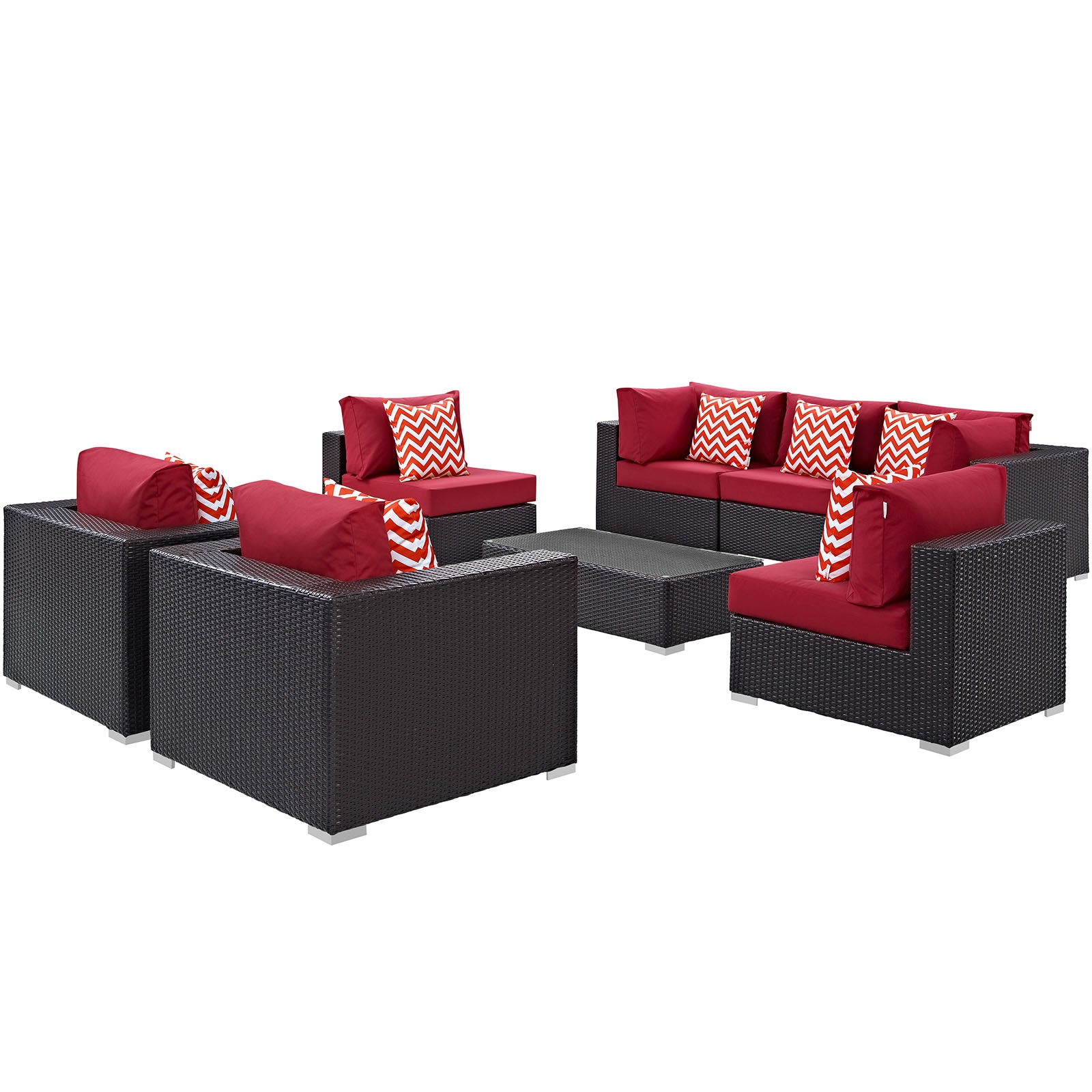 Modway Outdoor Conversation Sets - Convene 8 Piece Outdoor Patio Sectional Set in Espresso Red