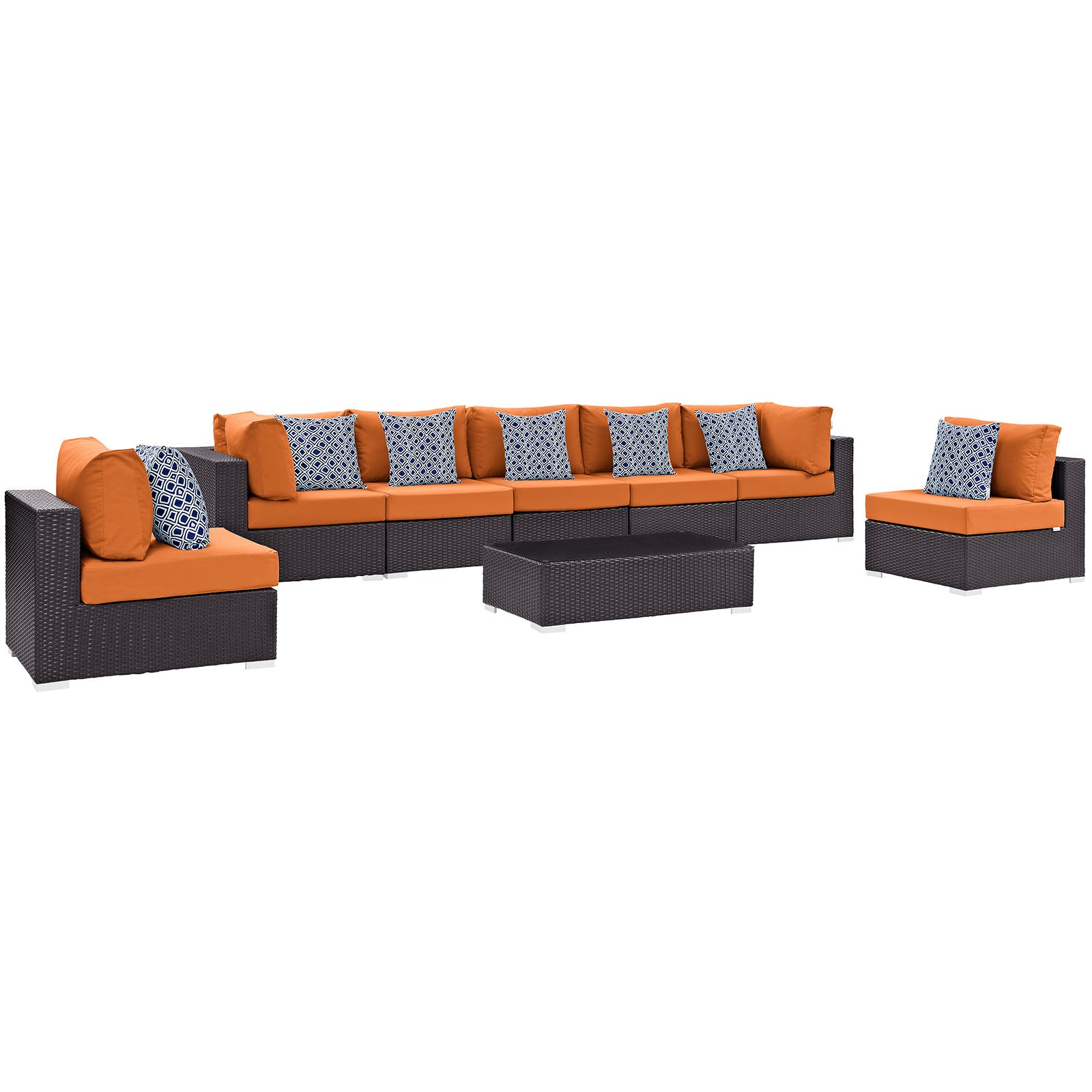 Modway Outdoor Conversation Sets - Convene 8 Piece Outdoor 226"W Patio Sectional Set Espresso Orange