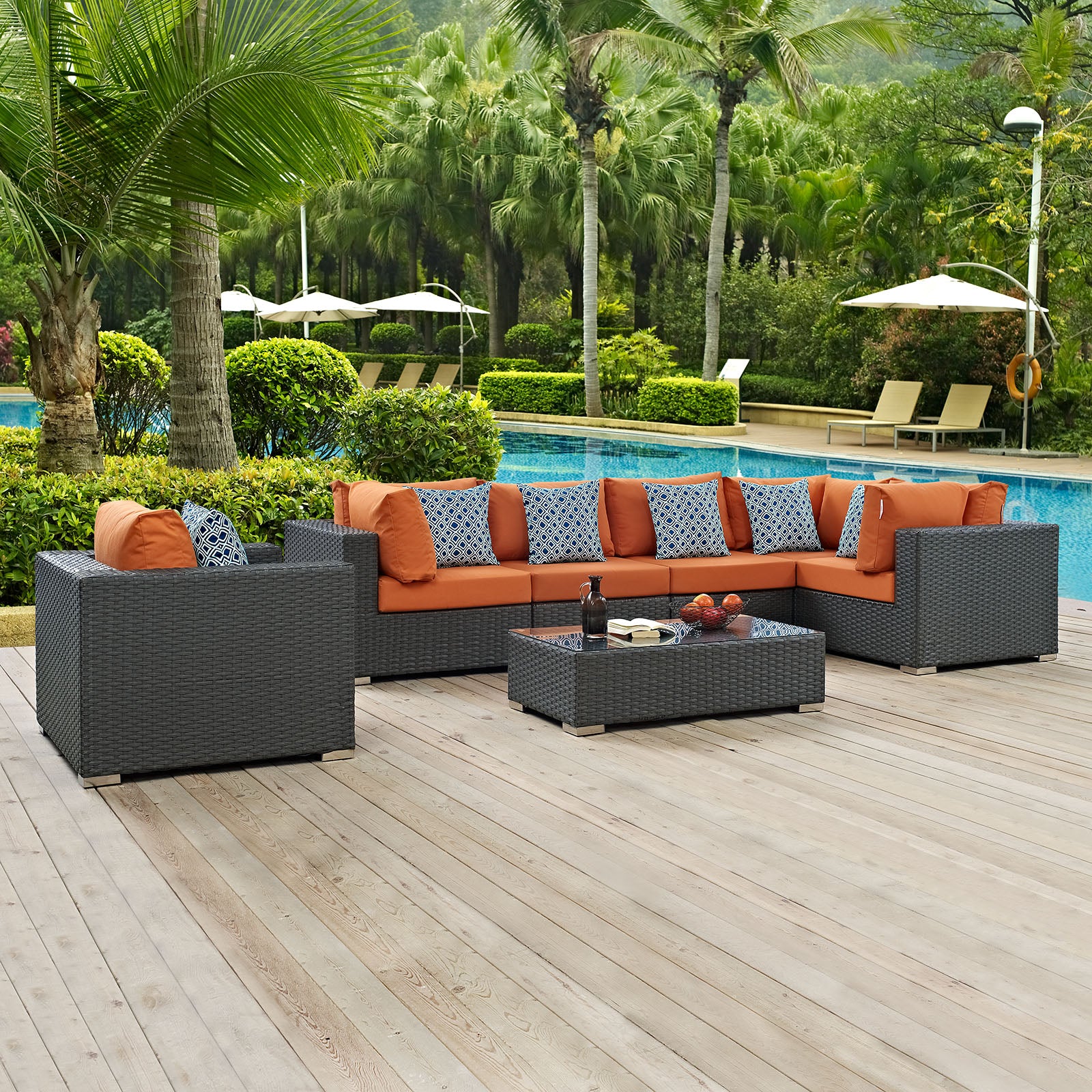 Modway Outdoor Conversation Sets - Sojourn 7 Piece Outdoor Patio Sectional Sofa Set - Canvas Tuscan