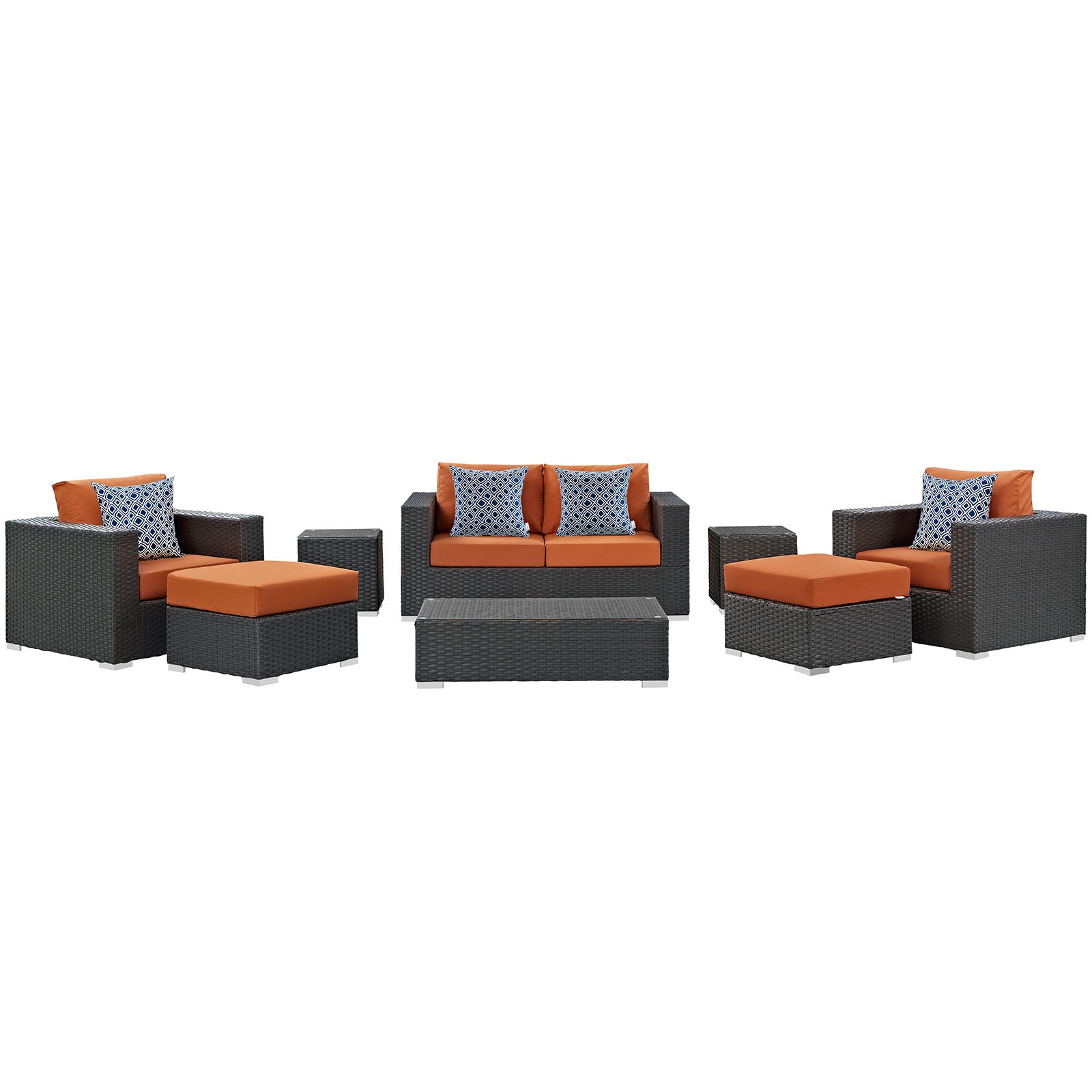 Modway Outdoor Conversation Sets - Sojourn 8 Piece Outdoor Patio Sunbrella Sectional Set Canvas Tuscan