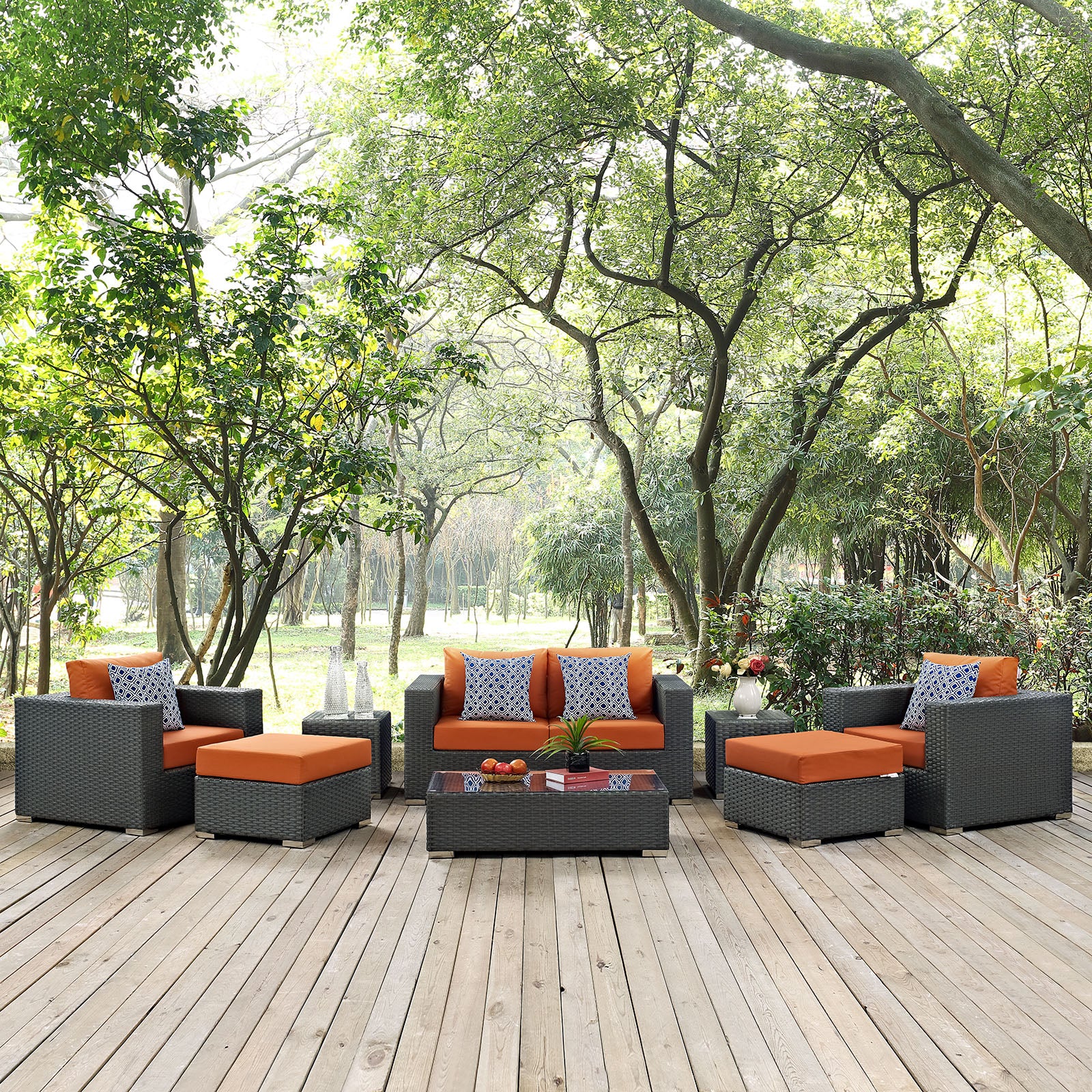 Modway Outdoor Conversation Sets - Sojourn 8 Piece Outdoor Patio Sunbrella Sectional Set Canvas Tuscan